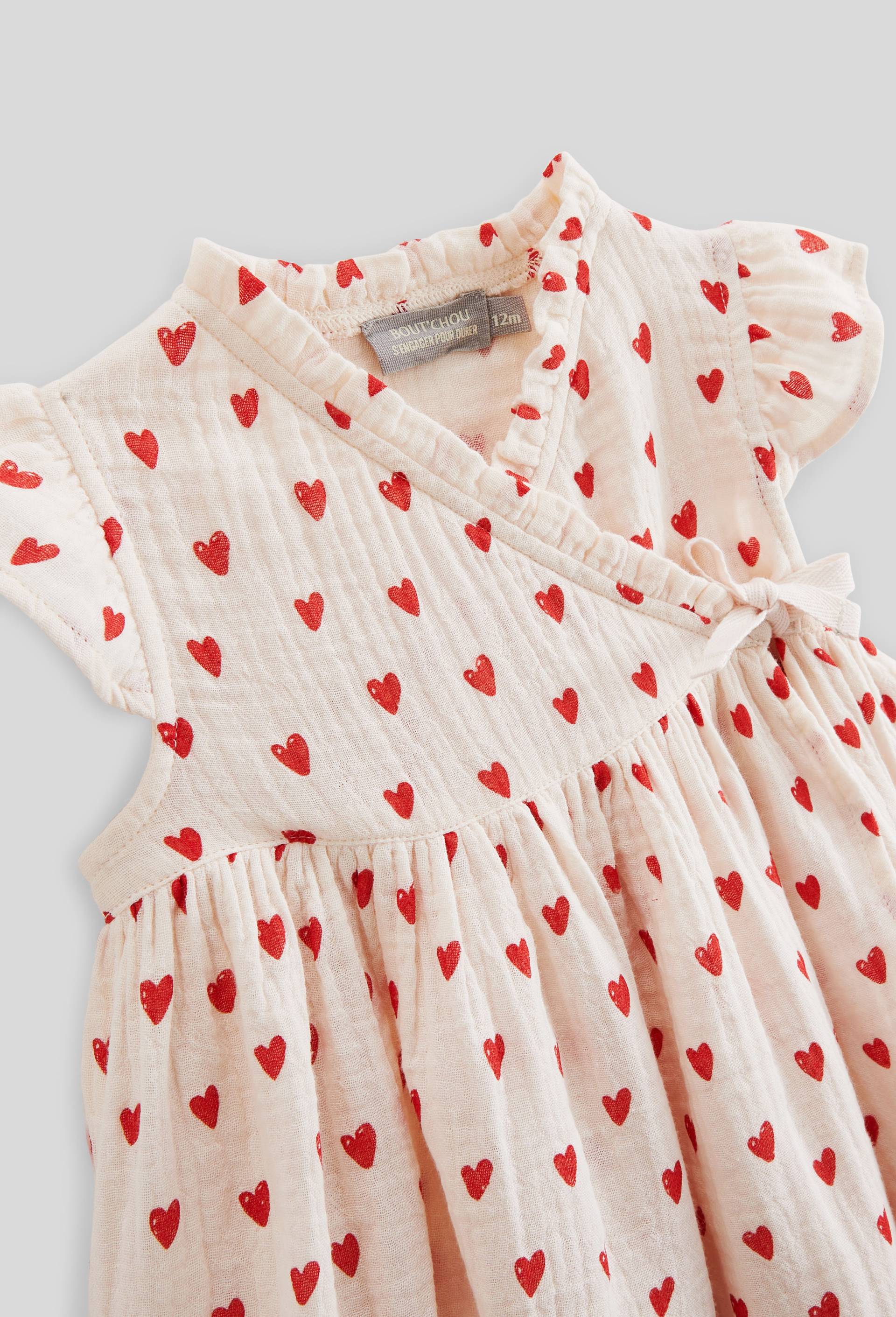 Robe portefeuille avec bloomer imprim&eacute;s en gaze de coton BIO GOTS, Beige clair, large image number 3.0