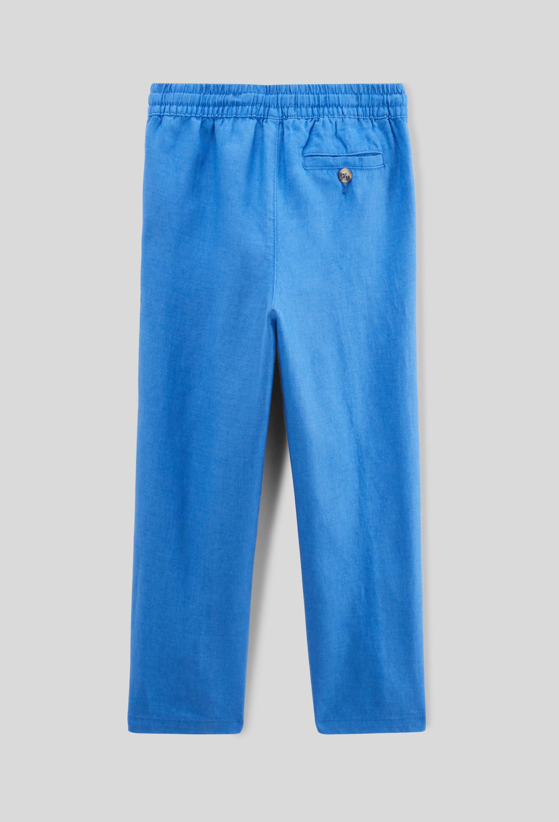 Pantalon droit &eacute;lastiqu&eacute; uni en 100% lin, Bleu, large image number 1