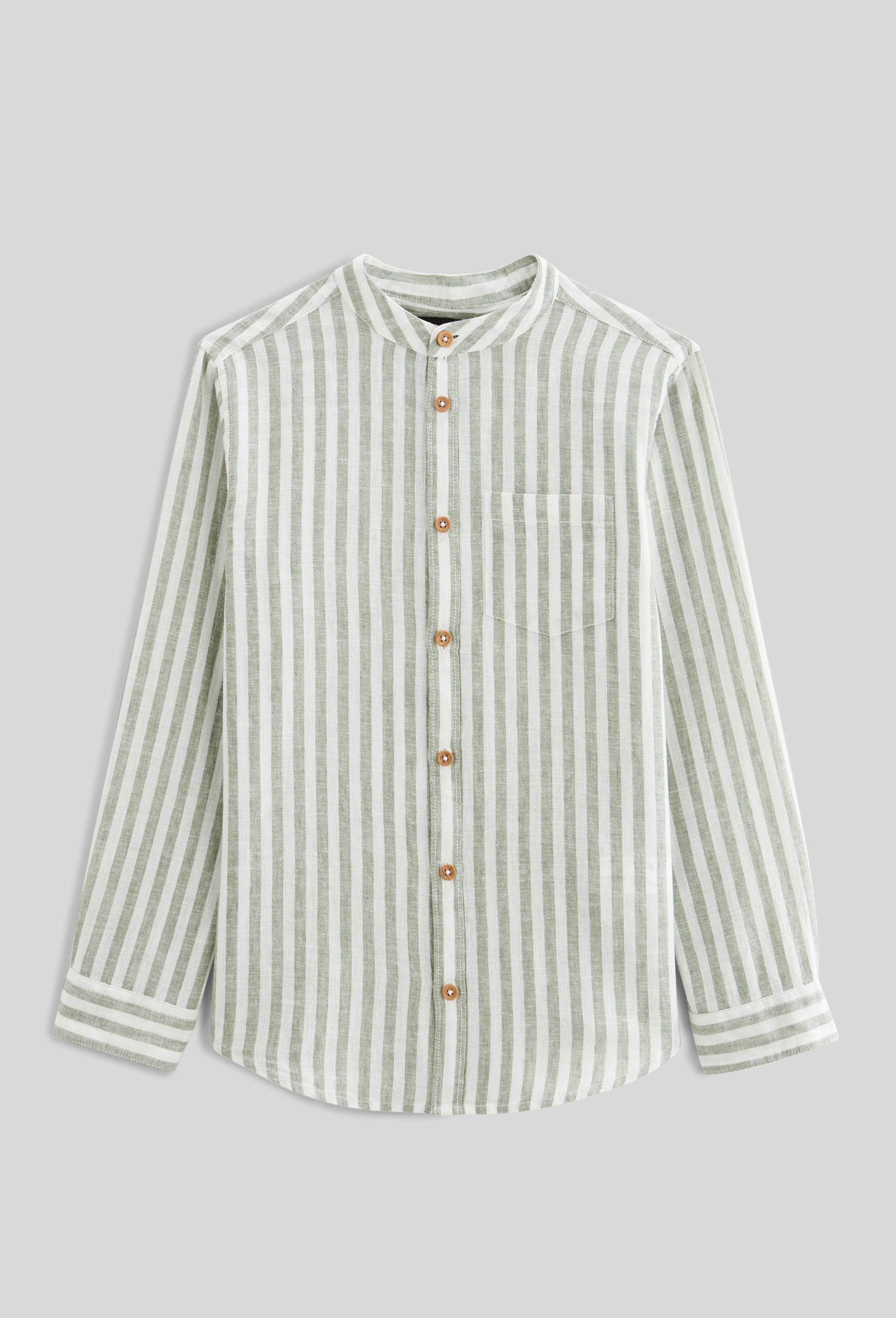 Chemise col mao ray&eacute;e en coton et lin, Vert, large image number 1