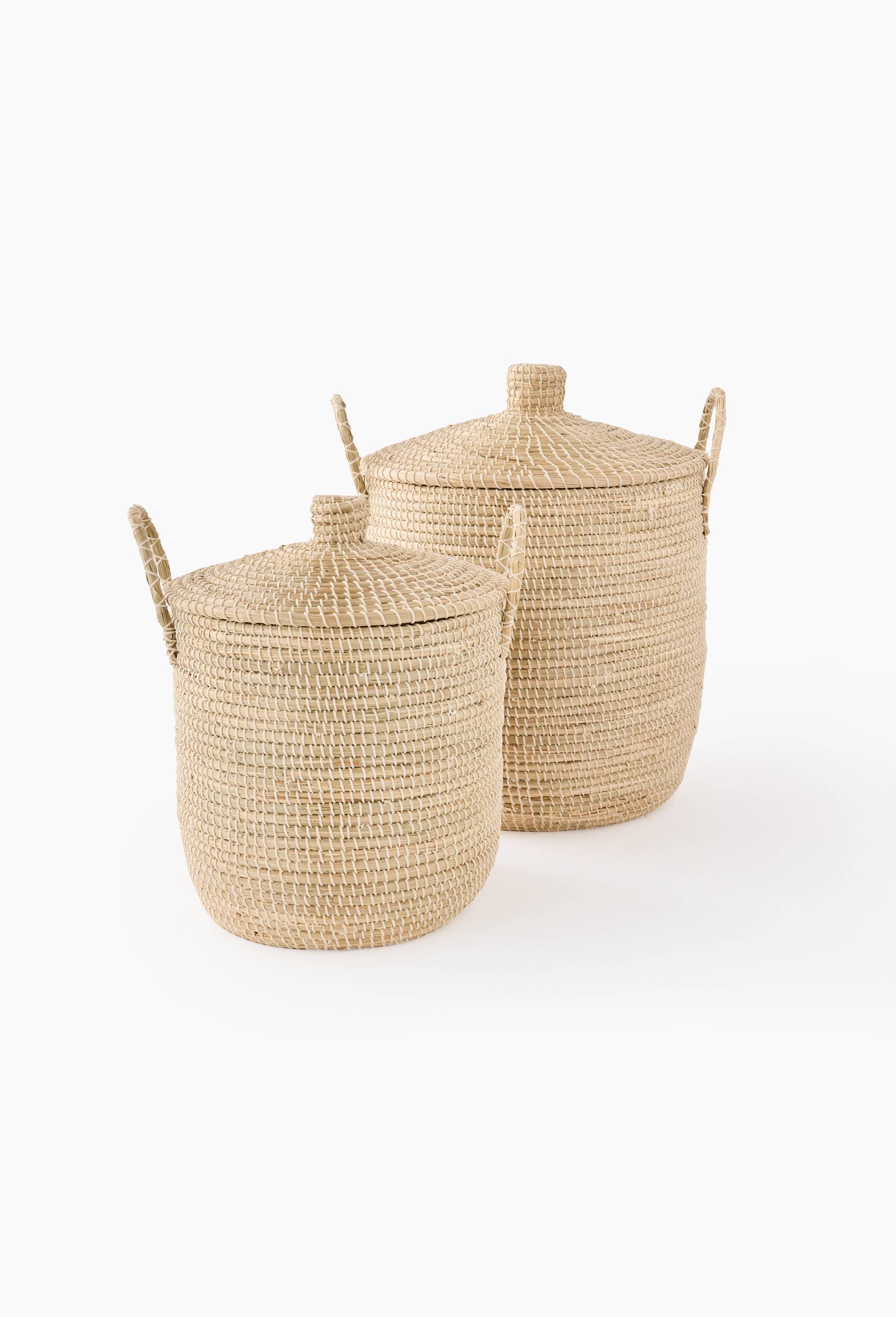 Panier coffre &agrave; jouets, D42xH58 cm, en jonc de mer, Ecru, large image number 0