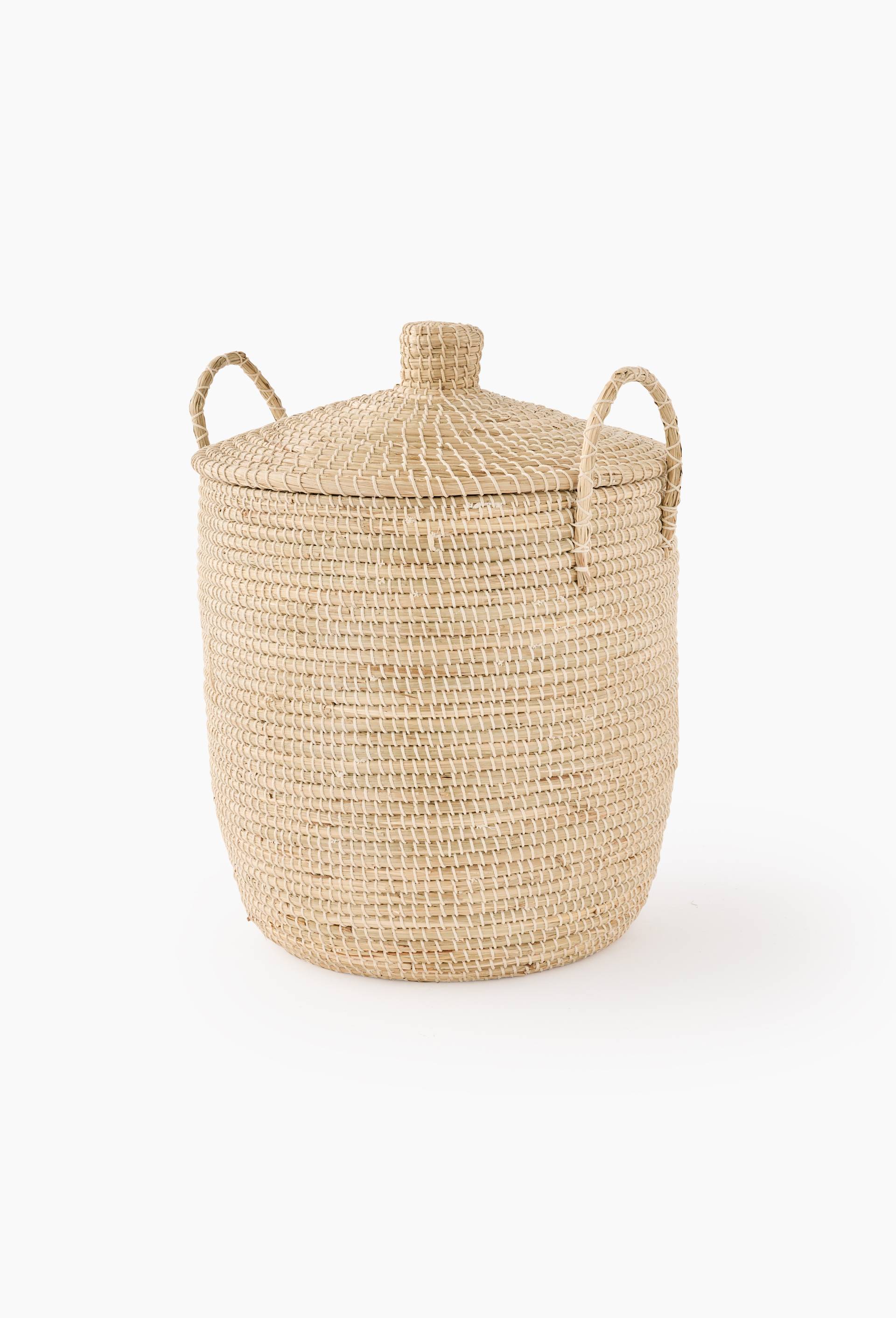 Panier coffre &agrave; jouets, D42xH58 cm, en jonc de mer, Ecru, large image number 1