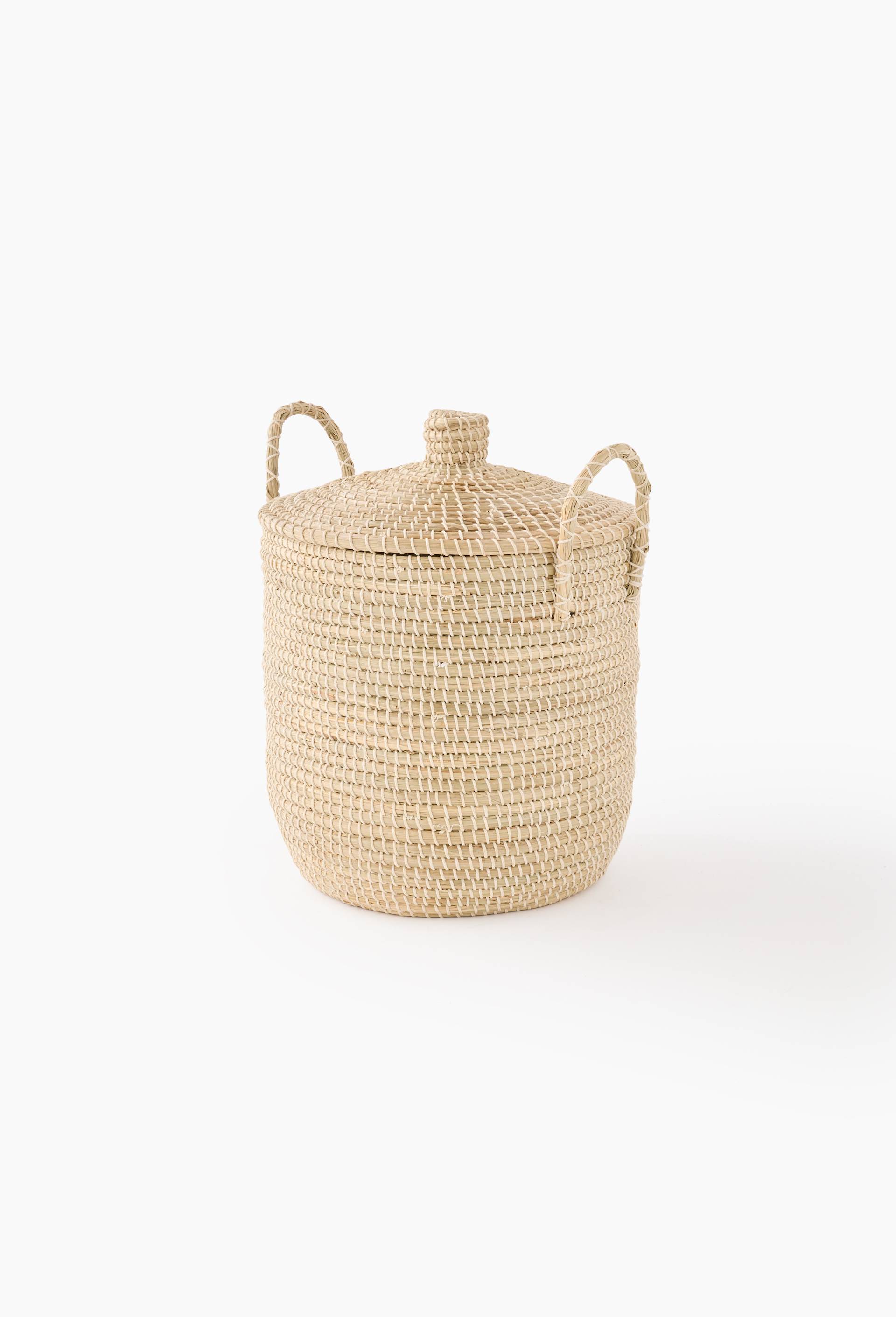 Panier coffre &agrave; jouets, D42xH58 cm, en jonc de mer, Ecru, large image number 2