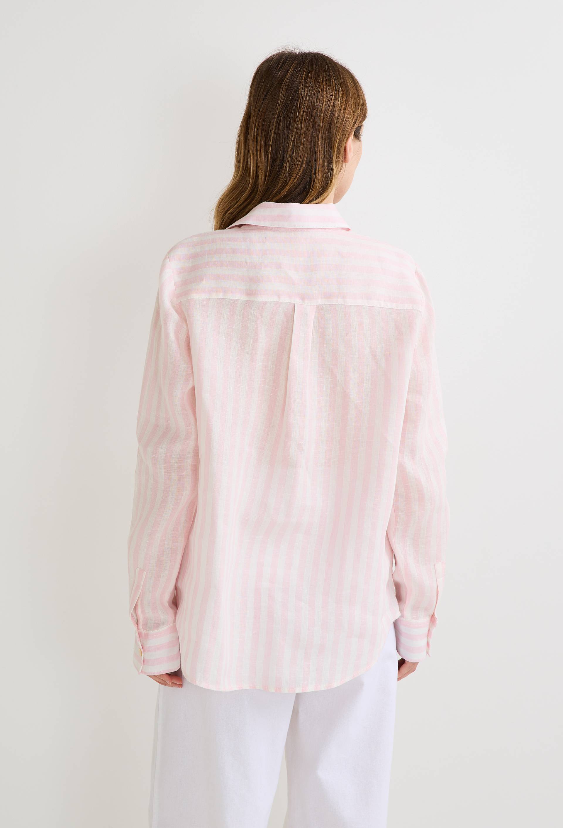 Chemise manches longues rayée en lin, Rose, large image number 1