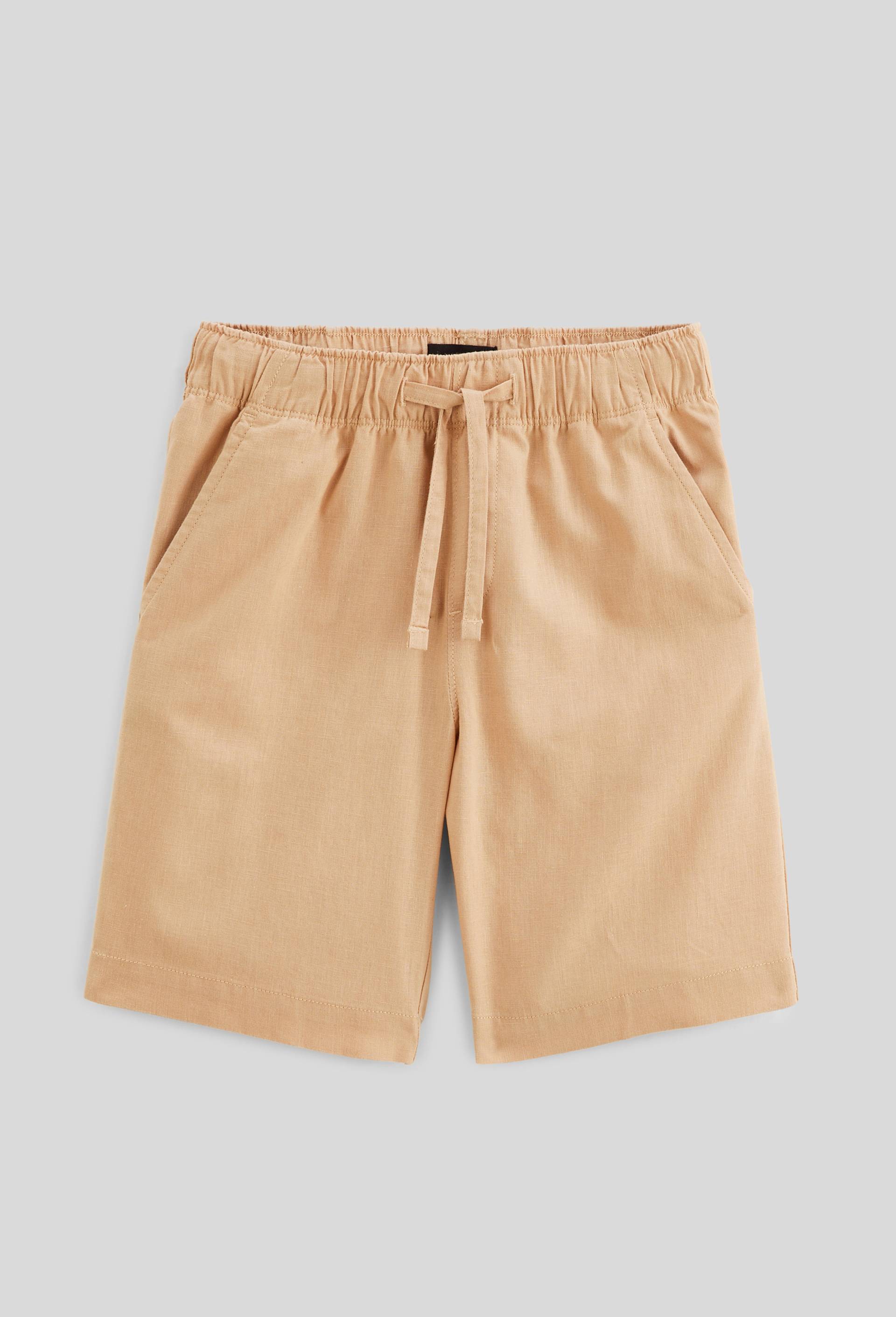 Short &eacute;lastiqu&eacute; uni en coton et lin, Beige, swatch image