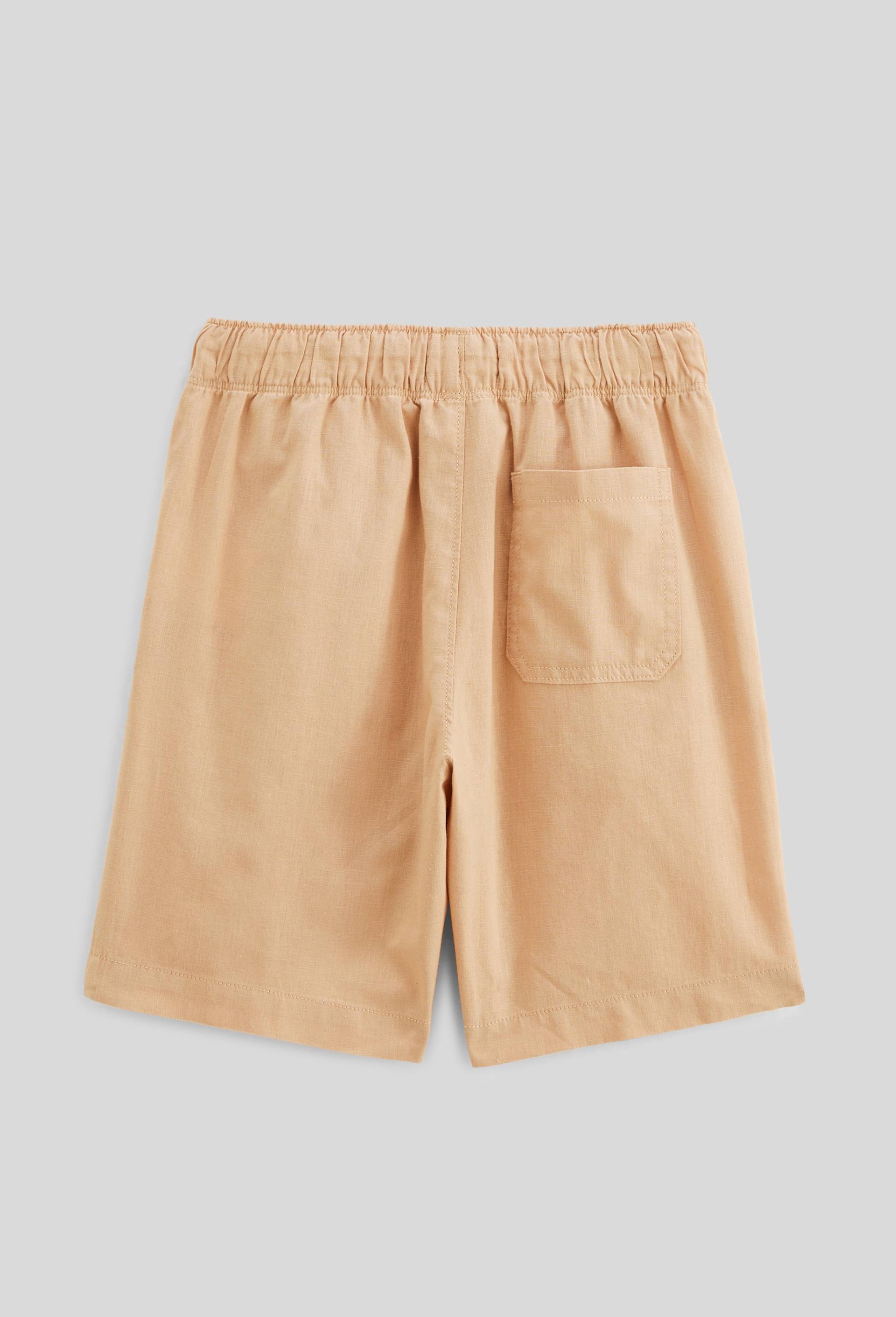 Short &eacute;lastiqu&eacute; uni en coton et lin, Beige, large image number 1.0