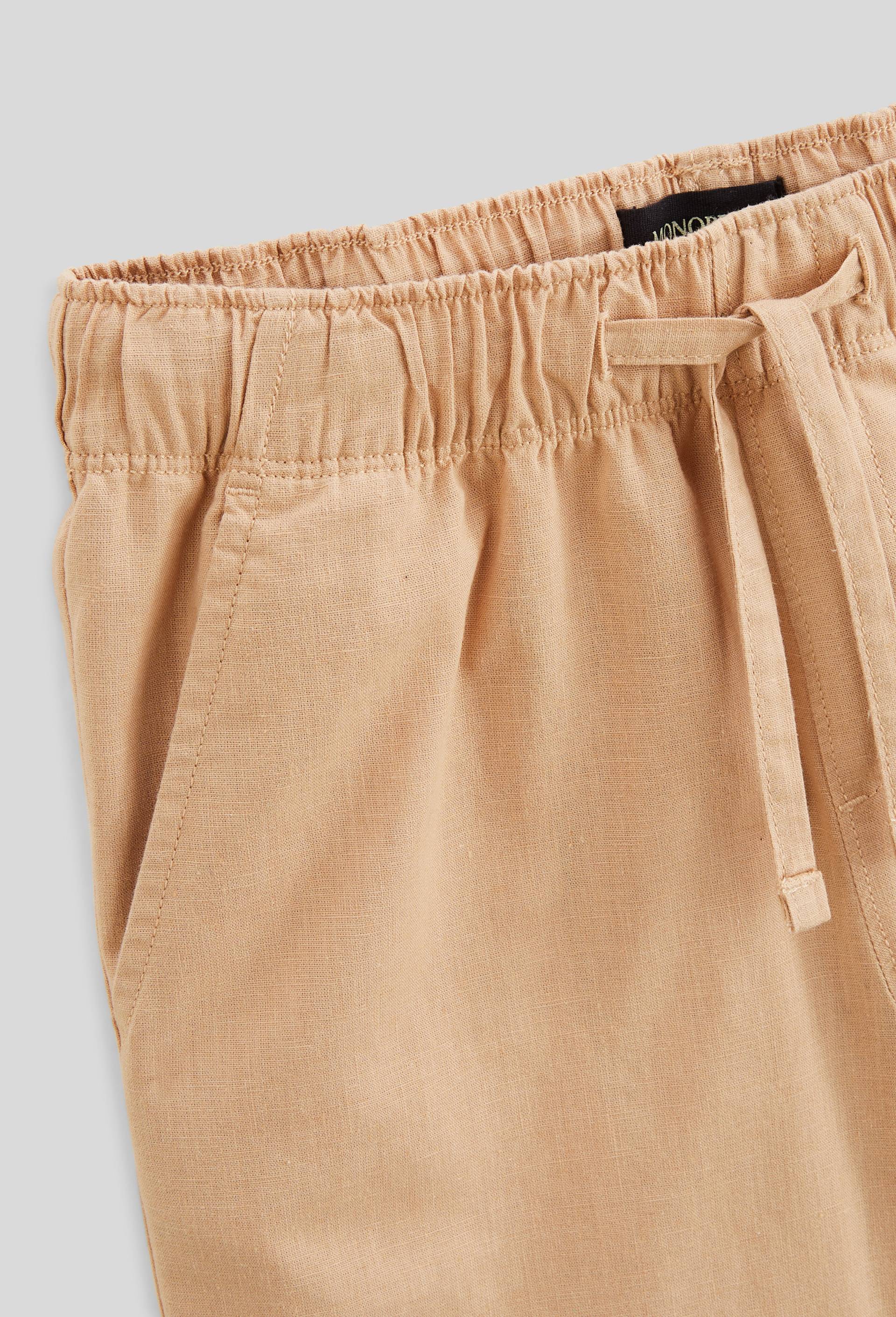 Short &eacute;lastiqu&eacute; uni en coton et lin, Beige, large image number 2