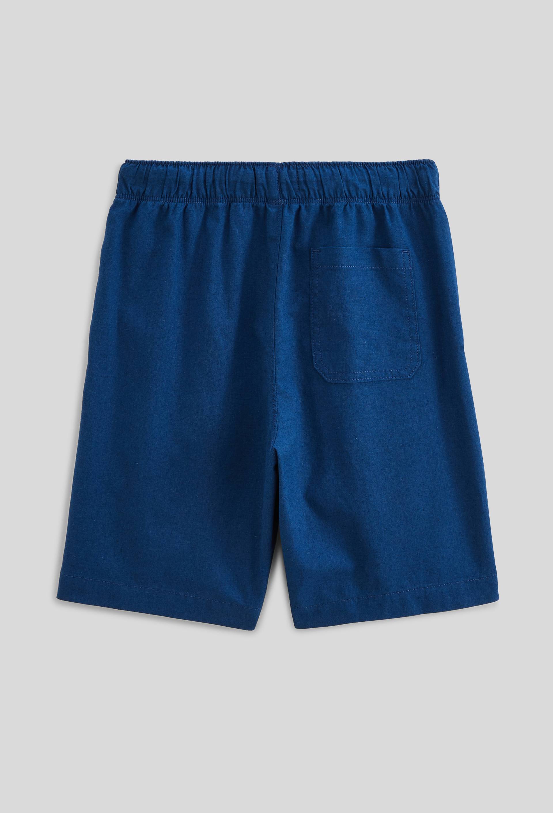 Short &eacute;lastiqu&eacute; uni en coton et lin, Bleu fonc&eacute;, large image number 1