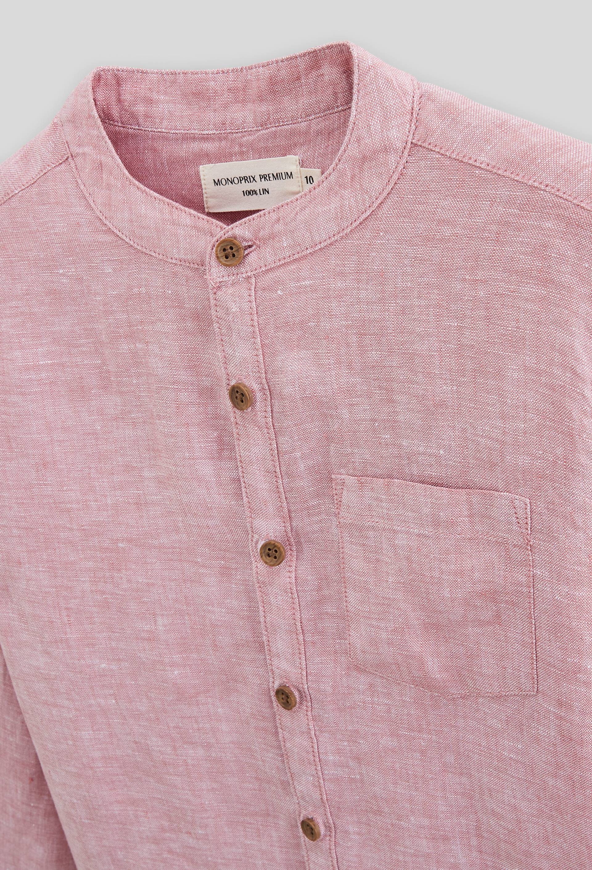 Chemise col mao unie en 100% lin, Rose, large image number 2