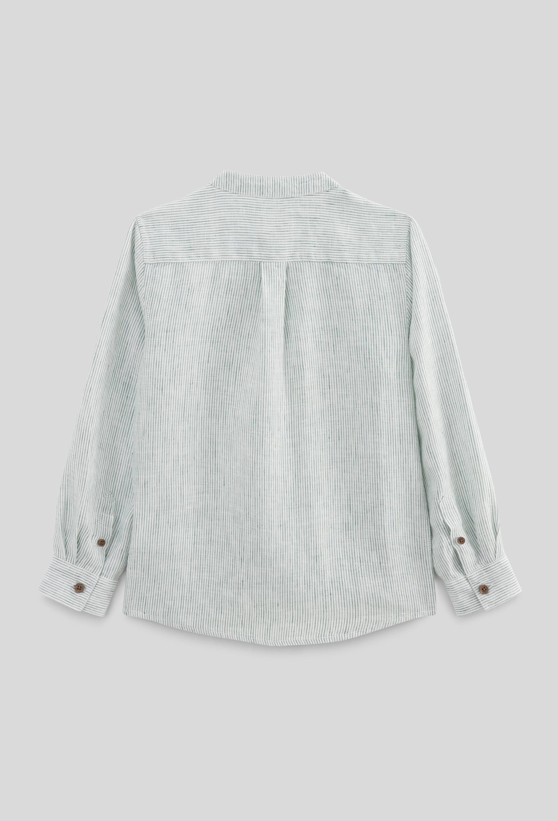 Chemise col mao rayée en 100% lin, Vert foncé, large image number 2