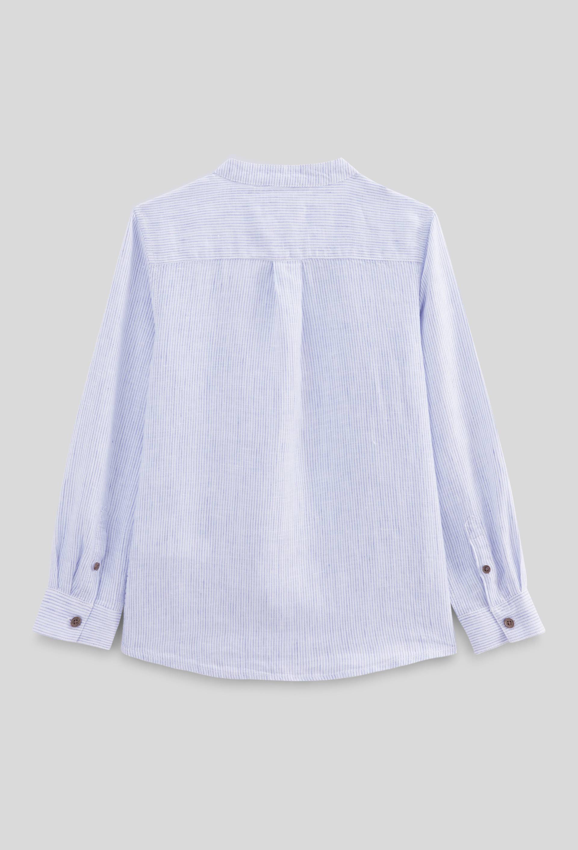 Chemise col mao rayée en 100% lin, Bleu foncé, large image number 2