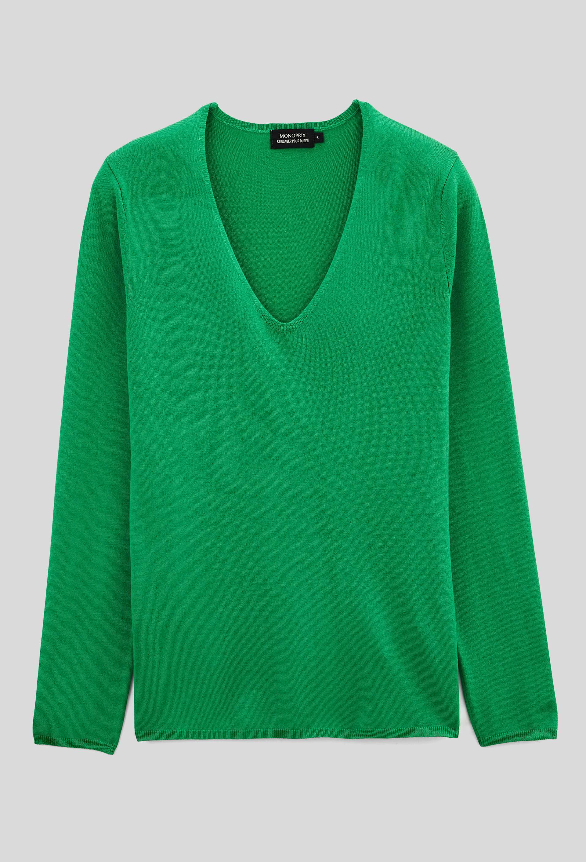 Pull col V uni, Vert, large image number 2