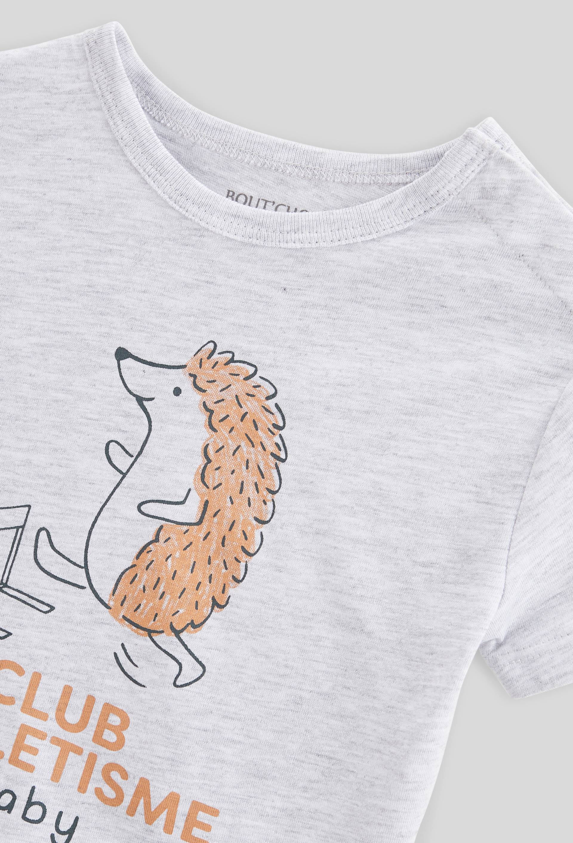 T-shirt manches courtes imprimé en coton BIO GOTS, Gris, large image number 2.0