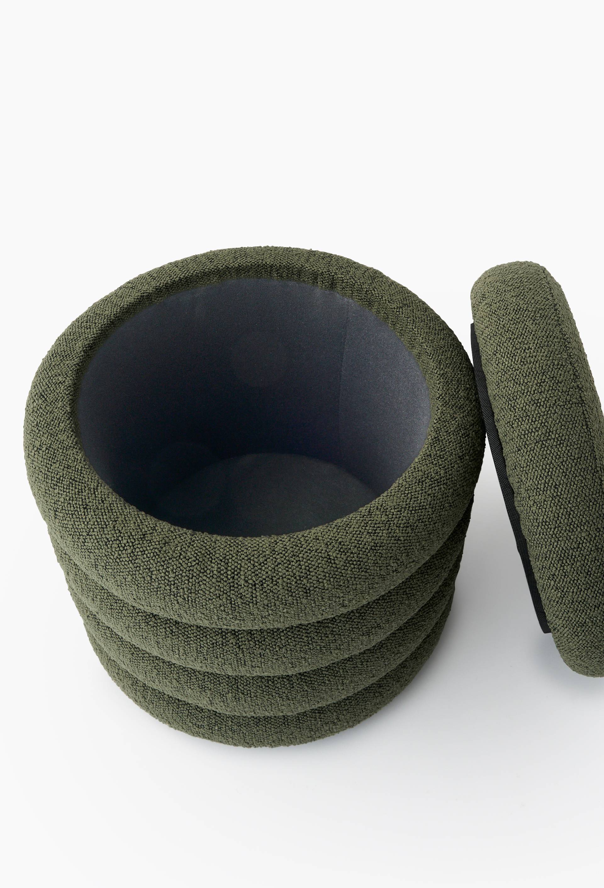 Pouf coffre effet gratt&eacute;, D42xH41cm, en polyester, Vert fonc&eacute;, large image number 1