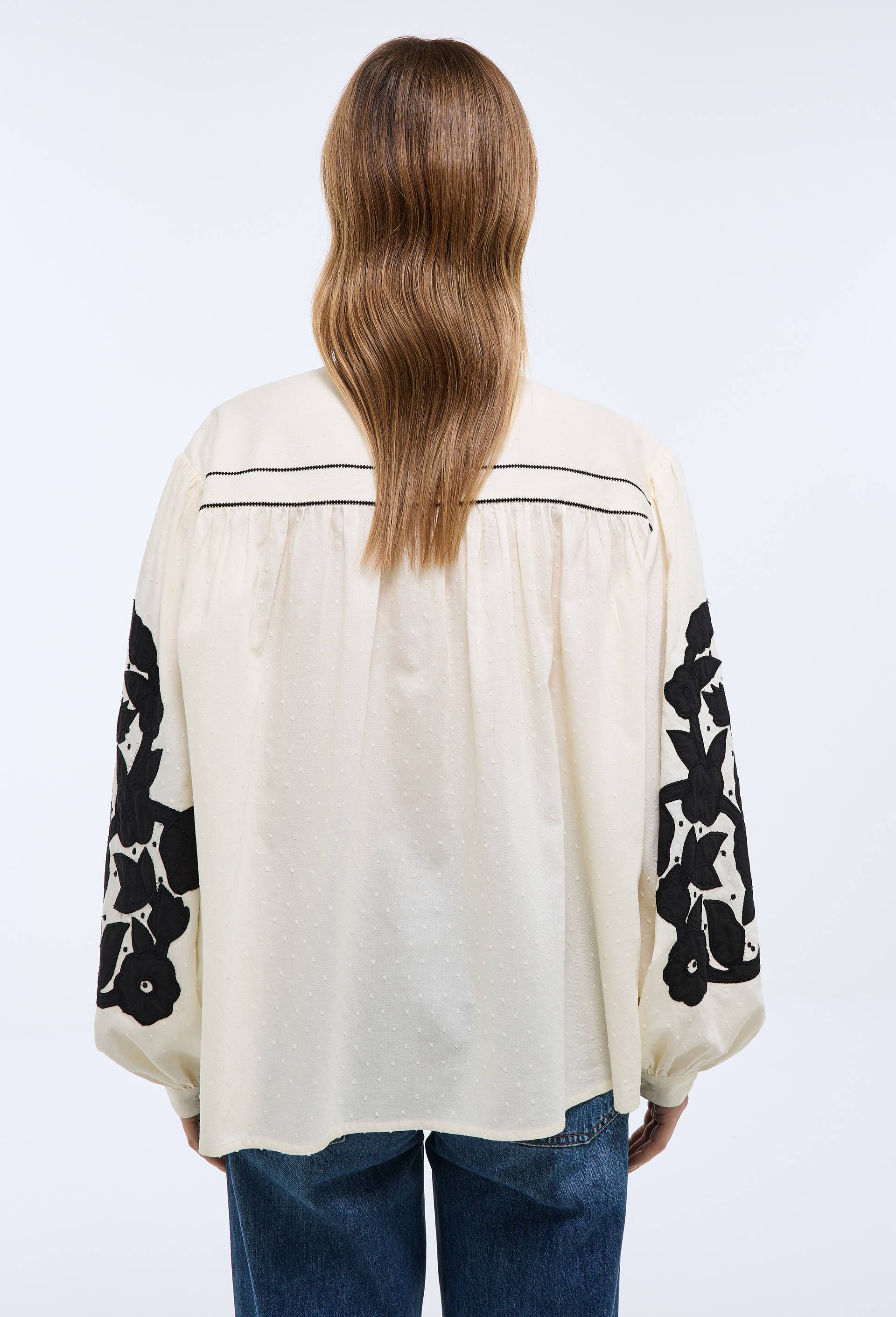 Blouse manches longues d&eacute;tails broderie en coton BIO GOTS, Ecru, large image number 2