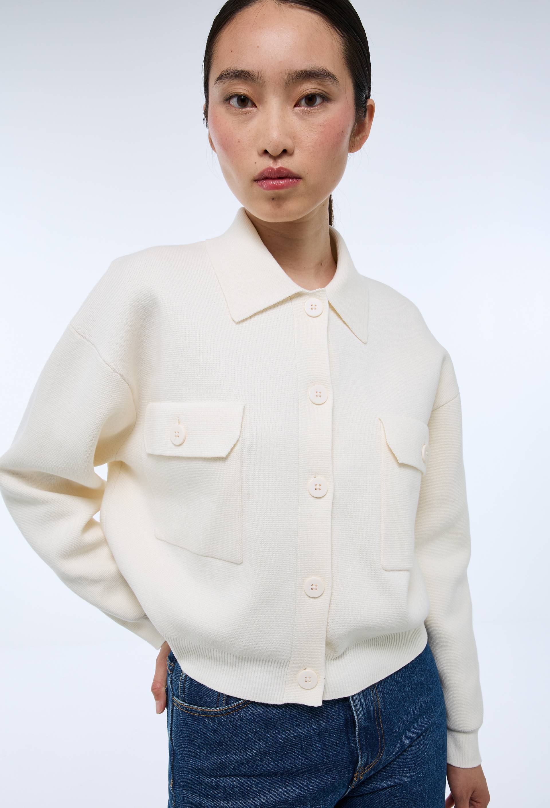 Veste en maille unie en coton BIO GOTS, Ecru, large image number 0