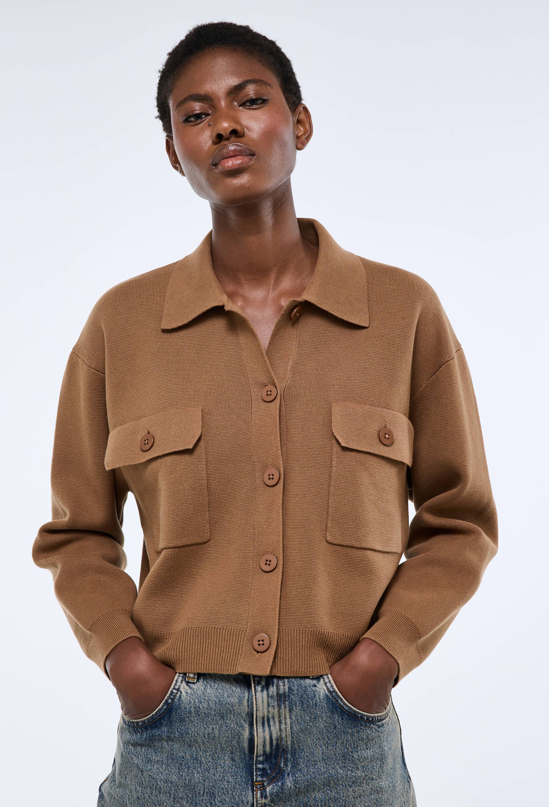 Veste en maille unie en coton BIO GOTS, Beige, large image number 0.0