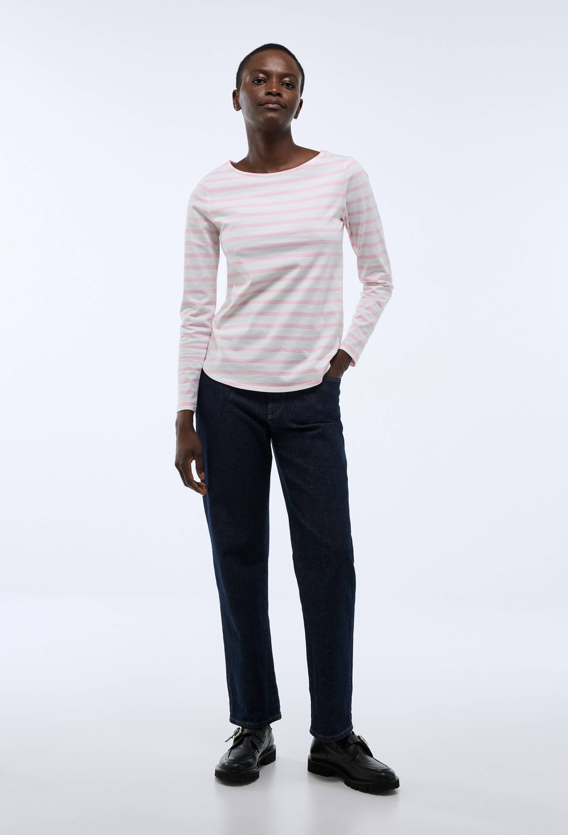 T-shirt manches longues ray&eacute; en coton BIO, Rose, large image number 0