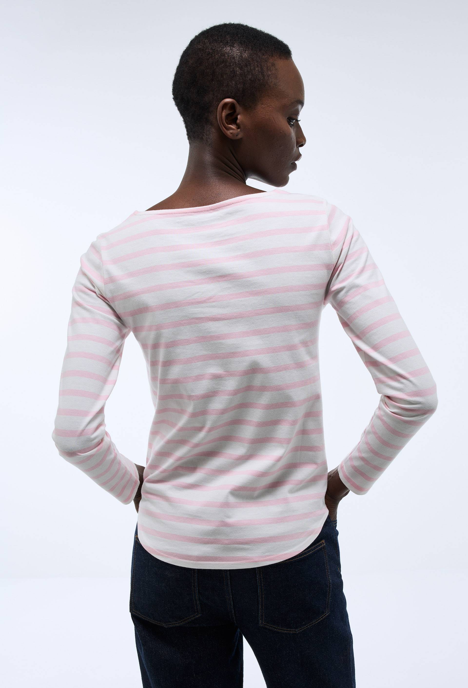 T-shirt manches longues ray&eacute; en coton BIO, Rose, large image number 1.0