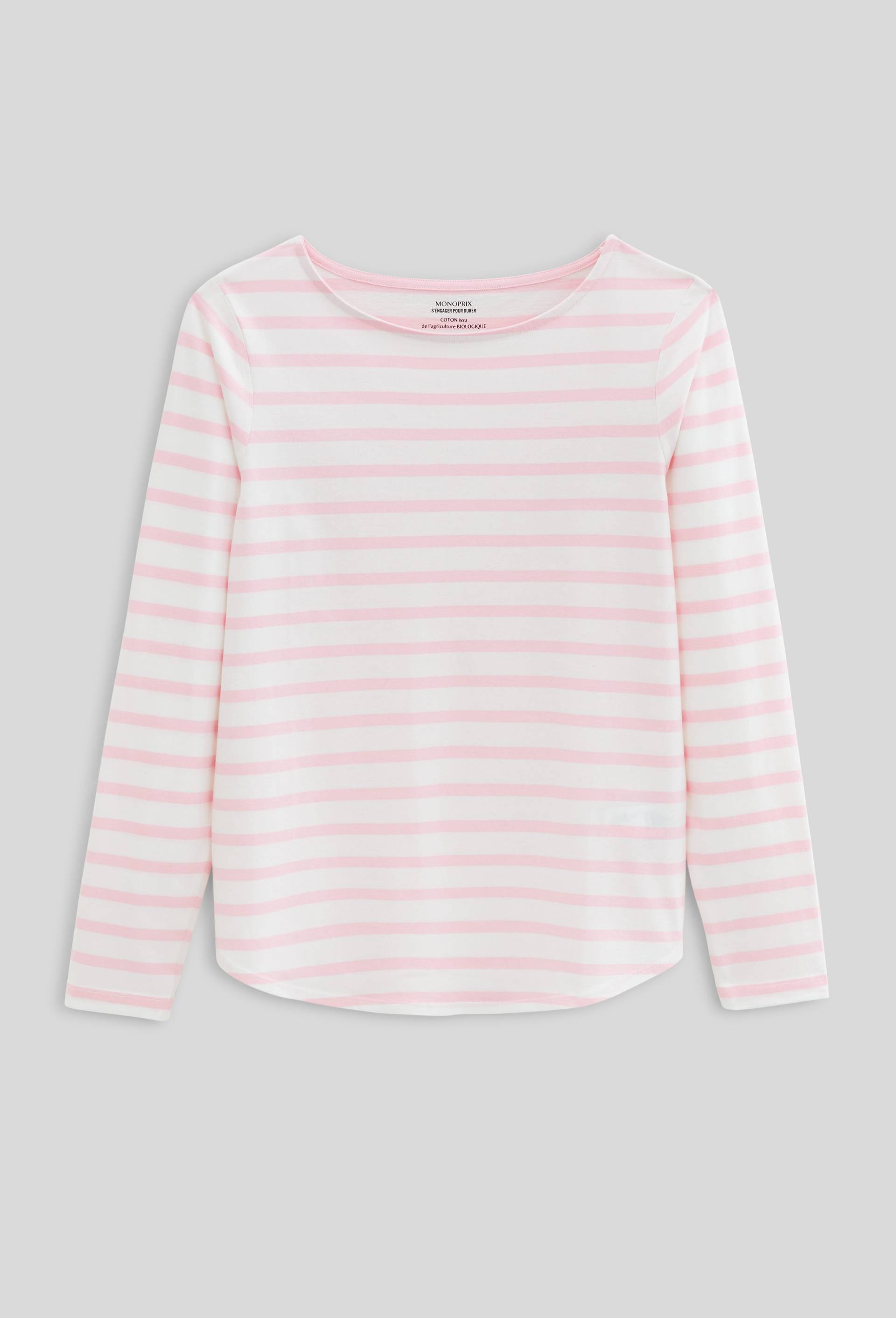 T-shirt manches longues ray&eacute; en coton BIO, Rose, large image number 2.0