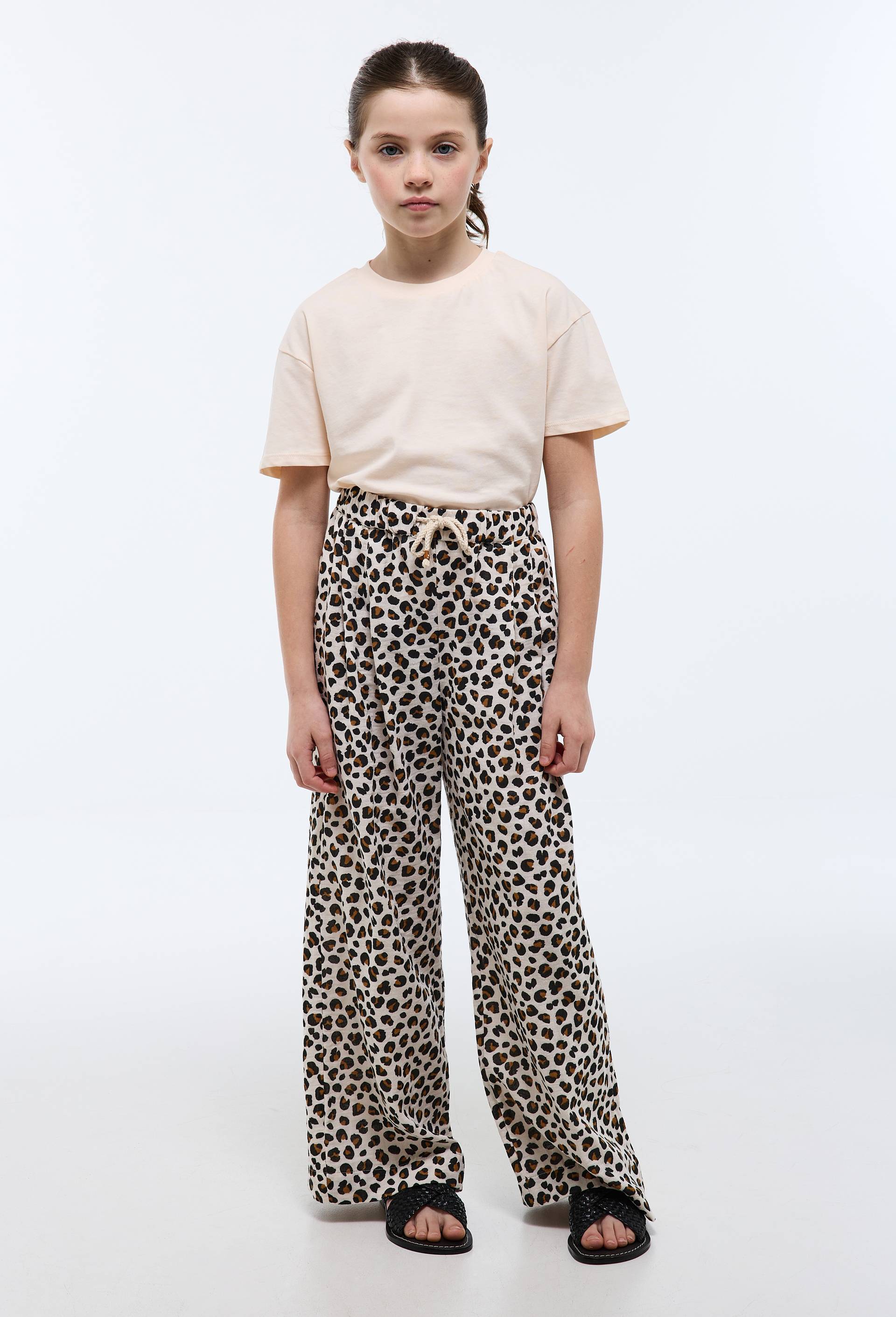 Pantalon large imprim&eacute; en gaze de coton, Beige clair, large image number 0