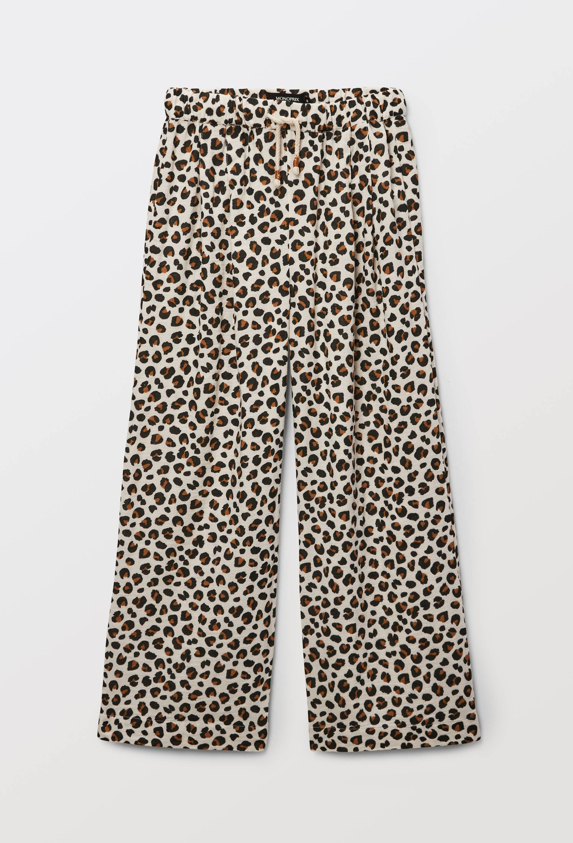 Pantalon large imprim&eacute; en gaze de coton, Beige clair, large image number 1