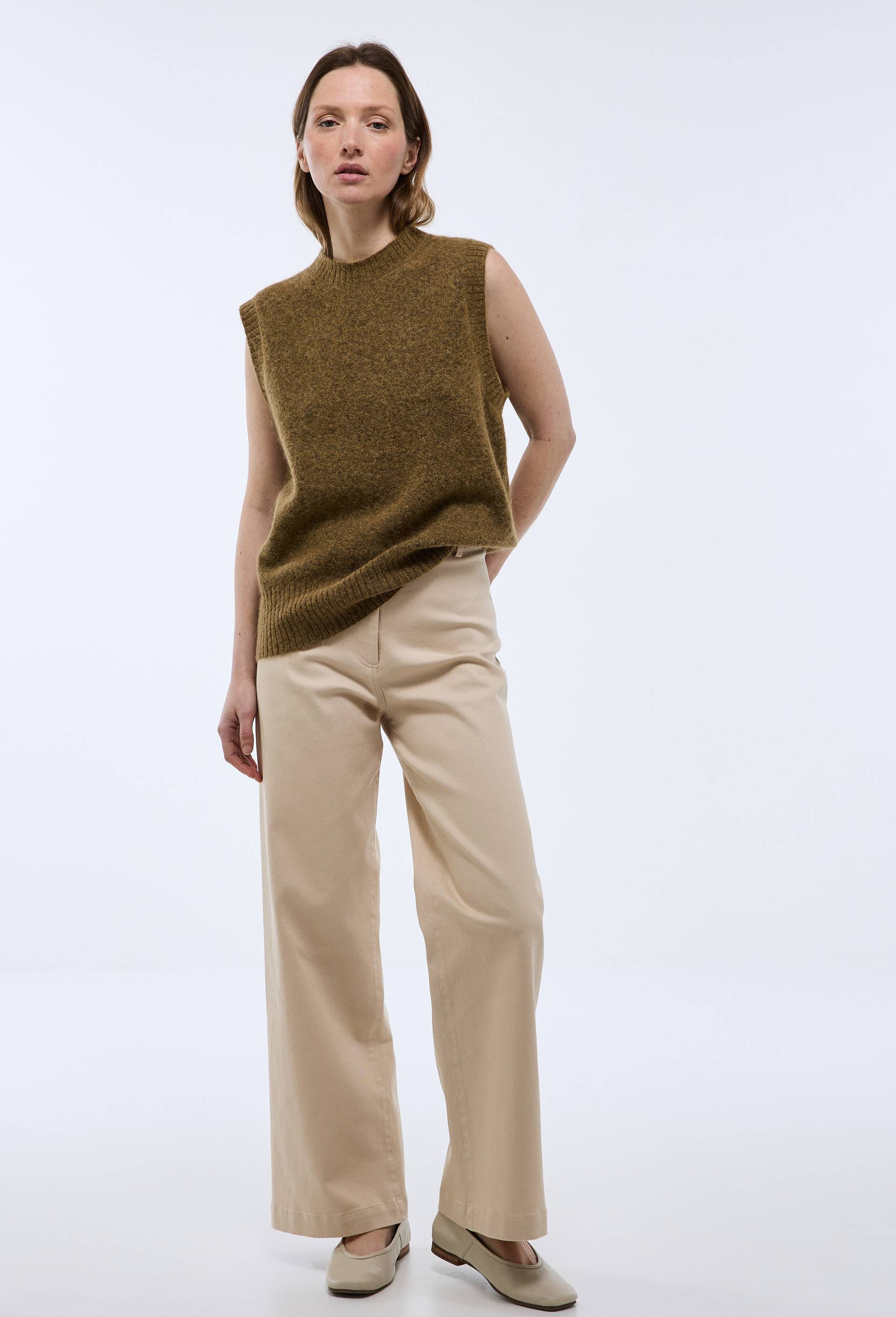 Pantalon large taille haute contenant du coton, Beige clair, large image number 0