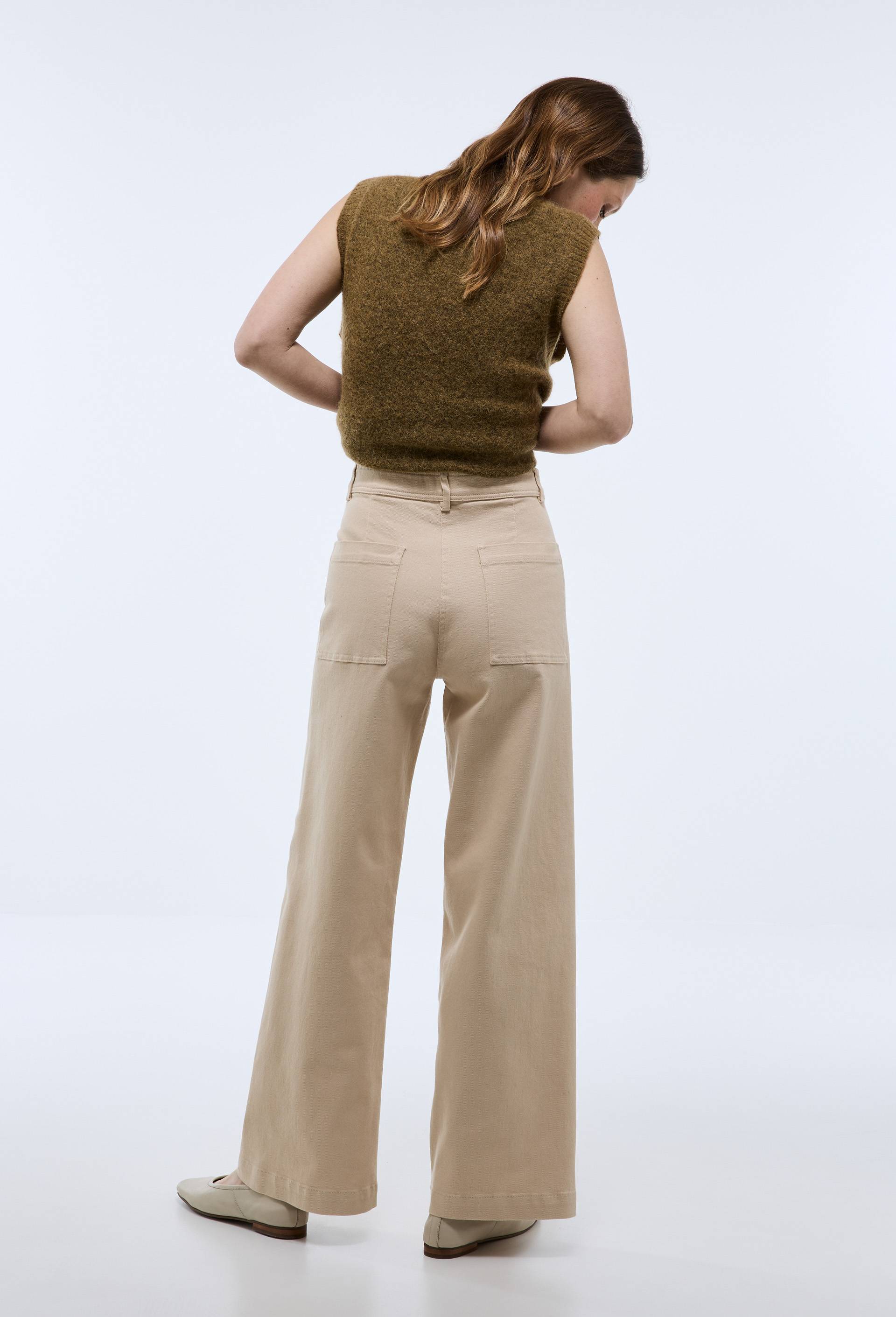 Pantalon large taille haute contenant du coton, Beige clair, large image number 1.0