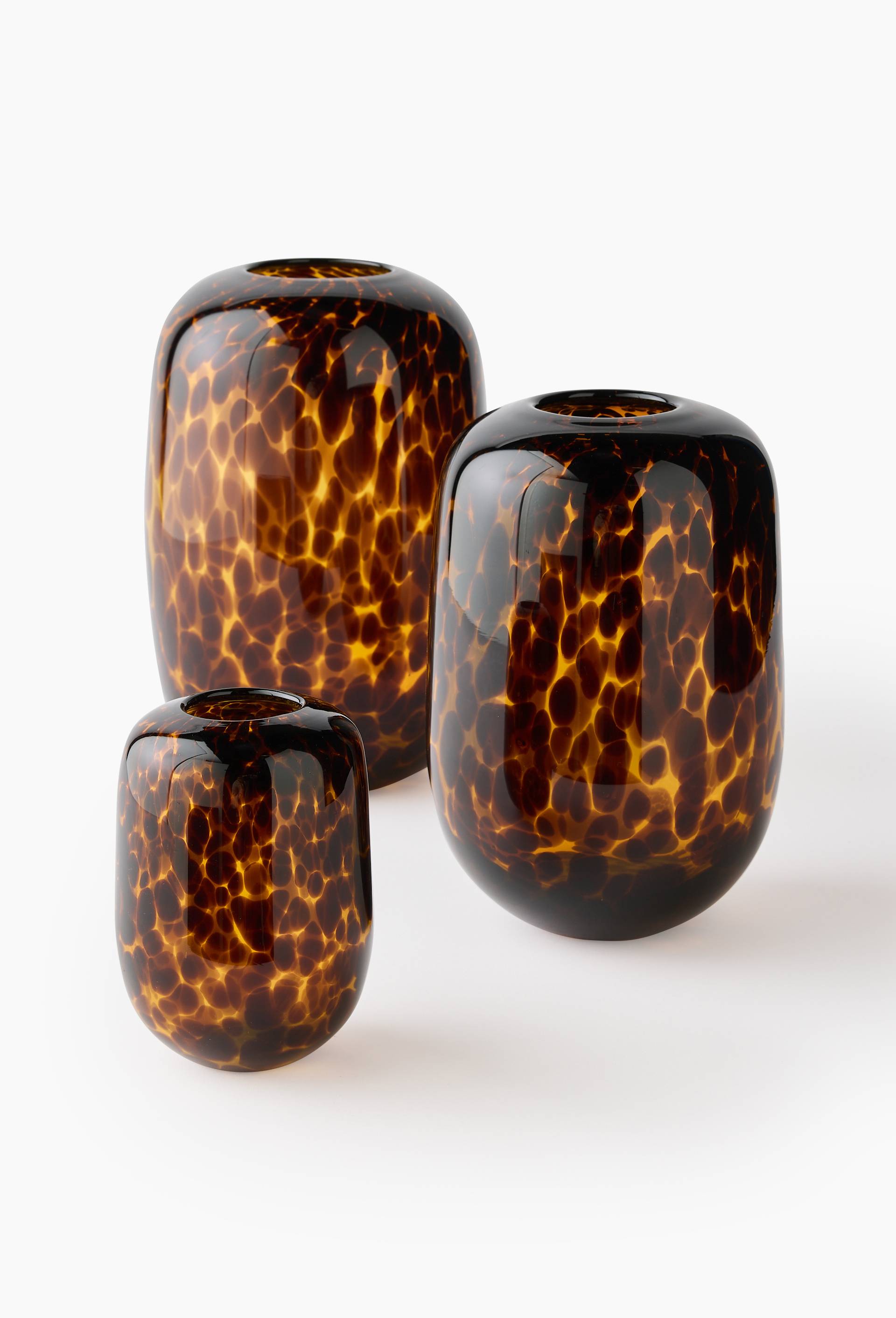 Vase tachet&eacute;, 11xH16cm, en verre, Jaune fonc&eacute;, large image number 1