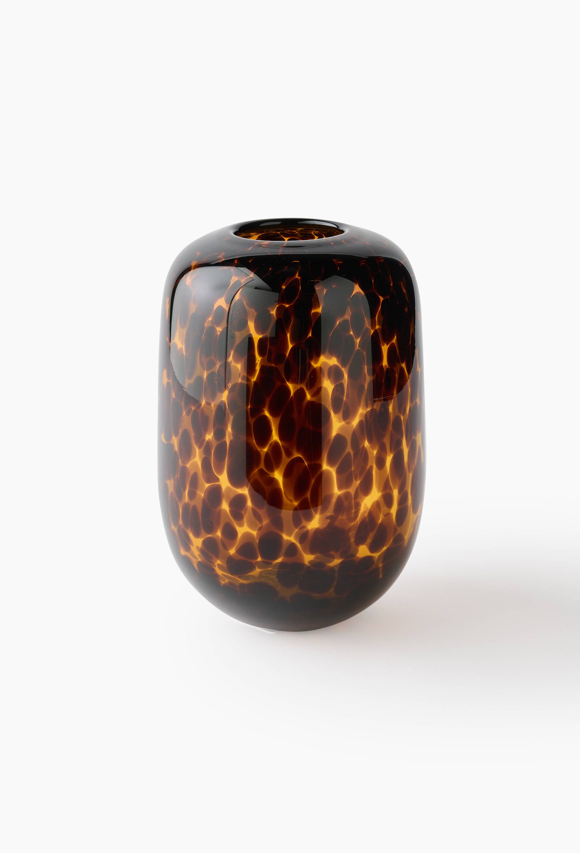 Vase tachet&eacute;, 15xH24cm, en verre, Jaune fonc&eacute;, large image number 0
