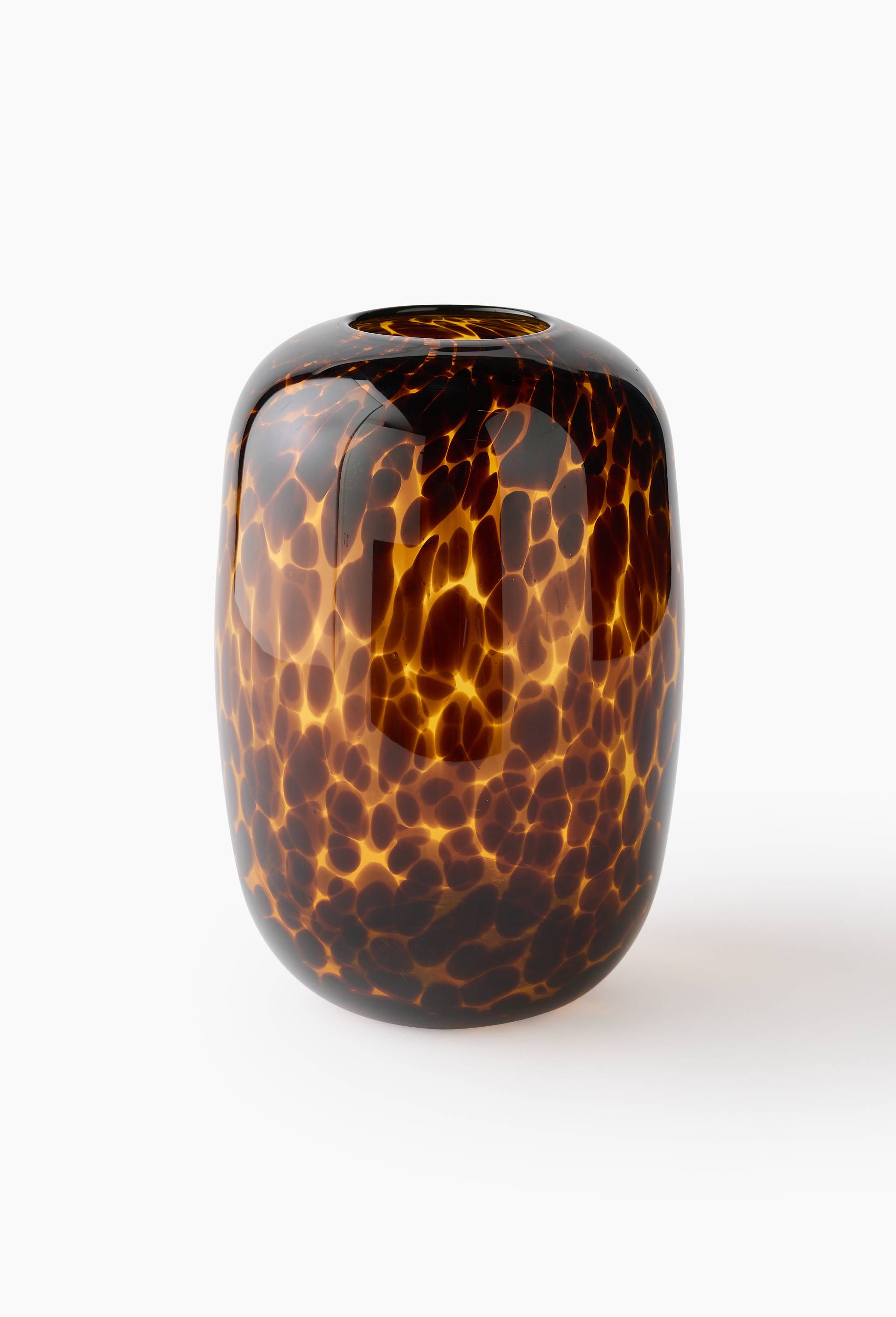 Vase ovale tachet&eacute; l&eacute;opard, H35cm,  en verre, Jaune fonc&eacute;, large image number 0