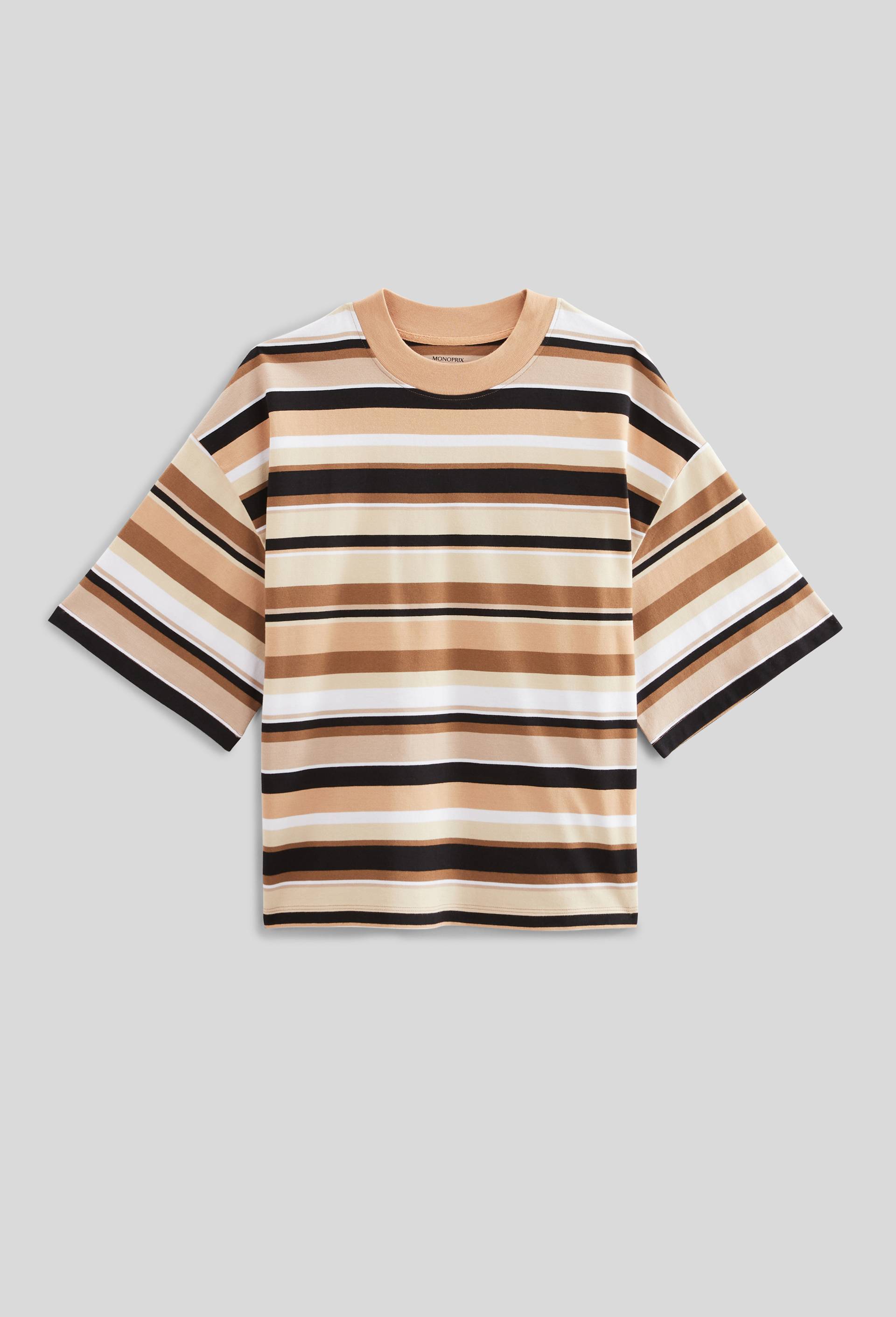 Mango - T-shirt en coton à rayures - Marron