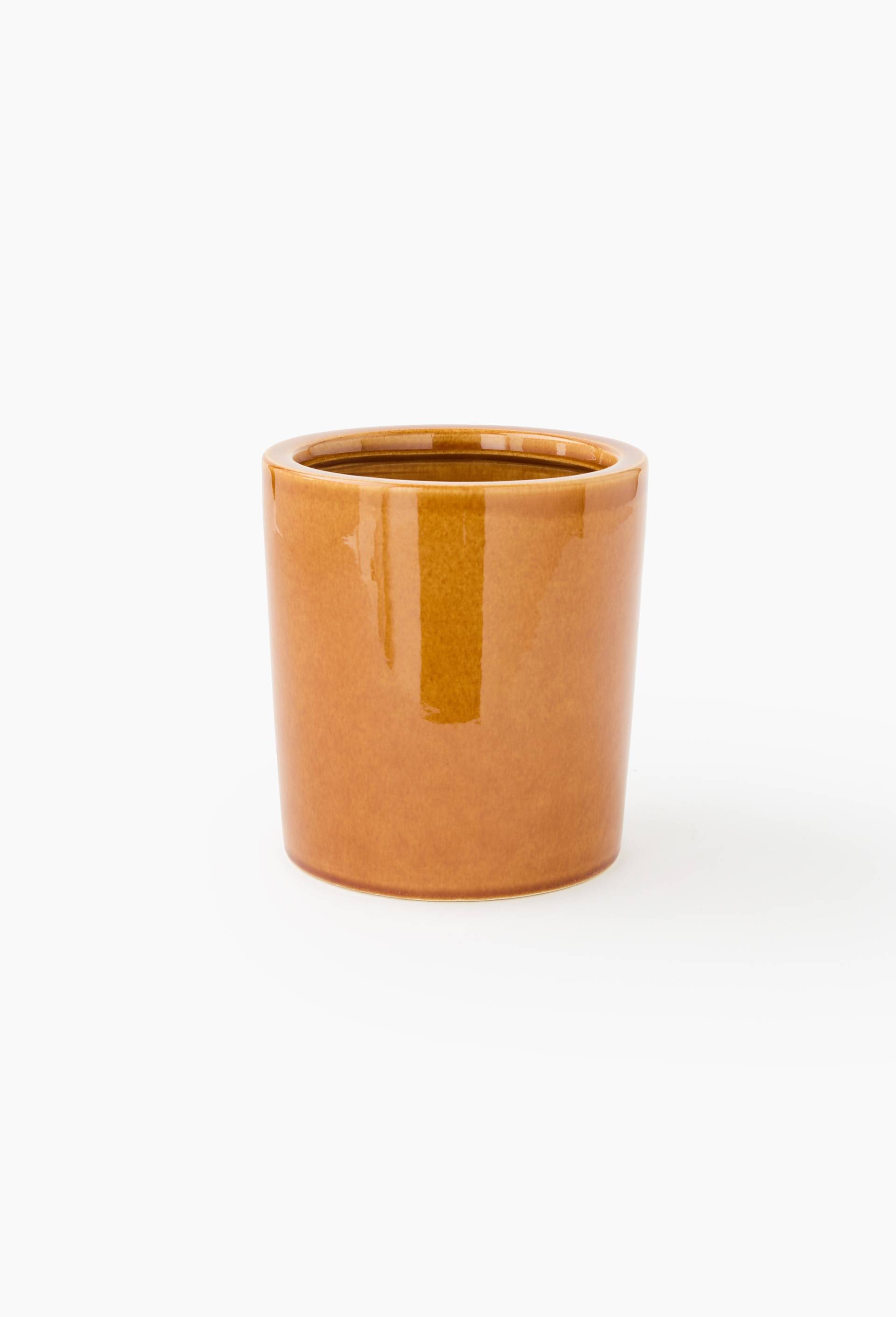 Cache-pot et soucoupe, 17x18cm, en c&eacute;ramique, Brun, large image number 0