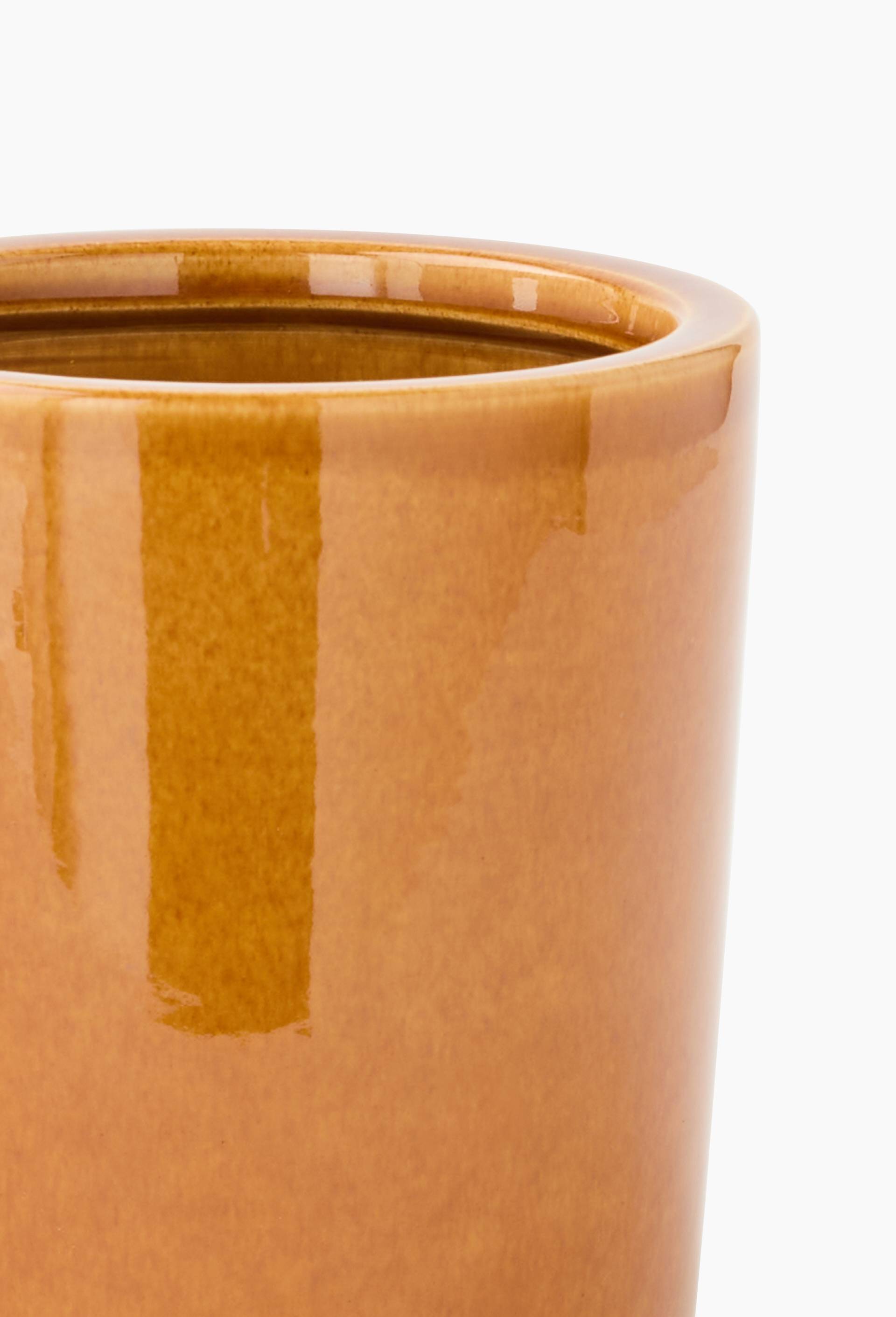 Cache-pot et soucoupe, 17x18cm, en c&eacute;ramique, Brun, large image number 1