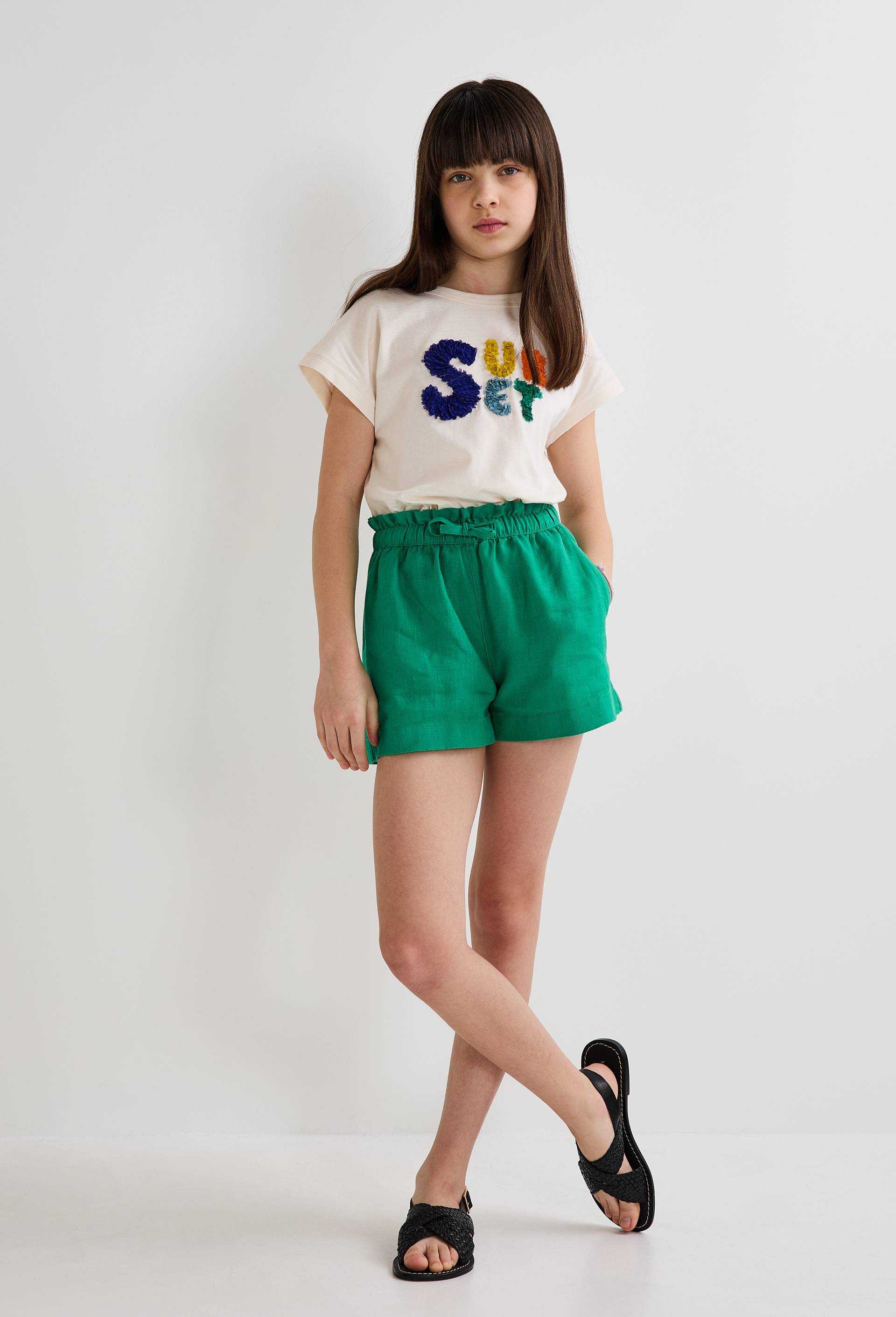 Short uni en lin, Vert fonc&eacute;, large image number 0.0
