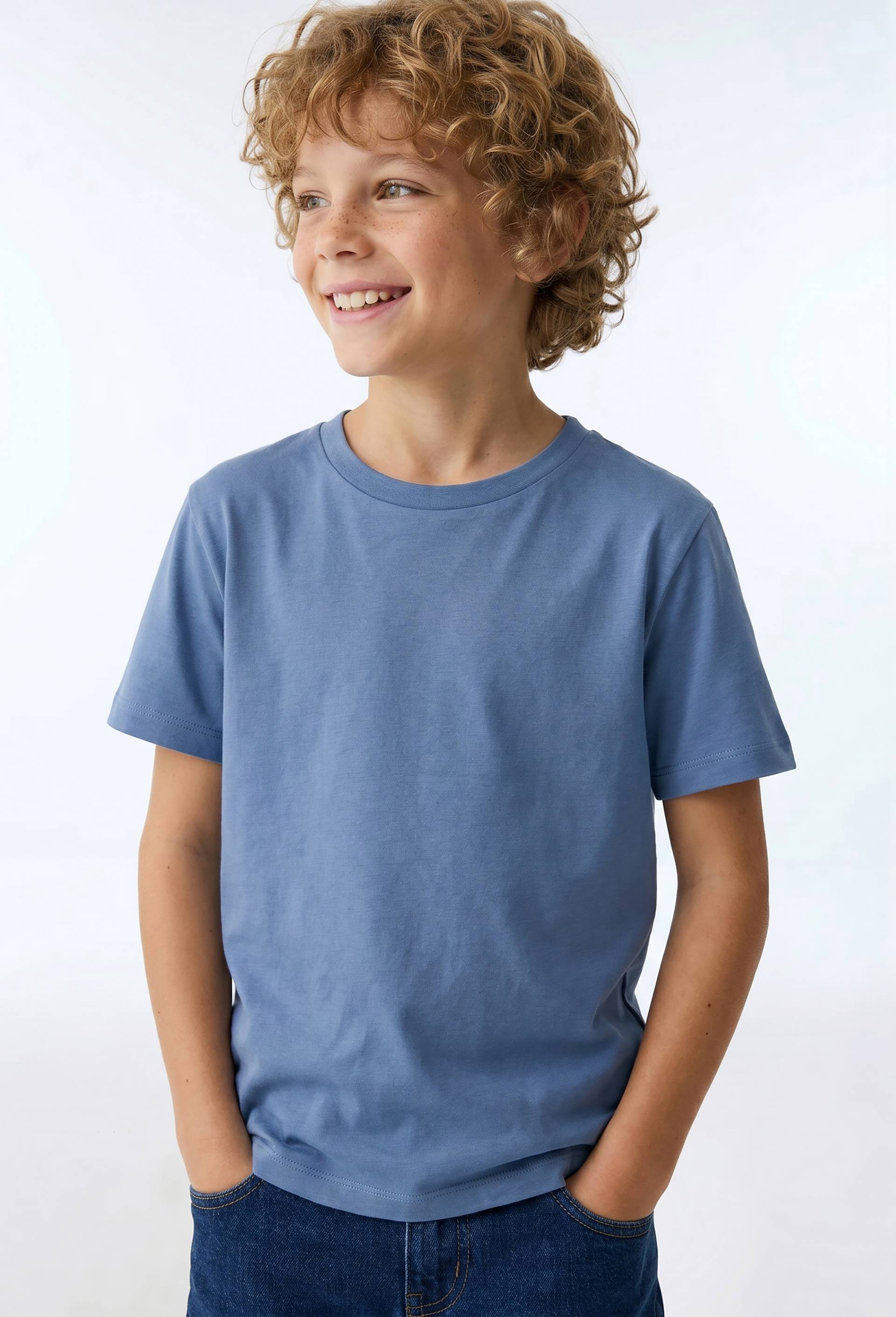 T-shirt manches courtes uni en coton BIO GOTS, Bleu, swatch image