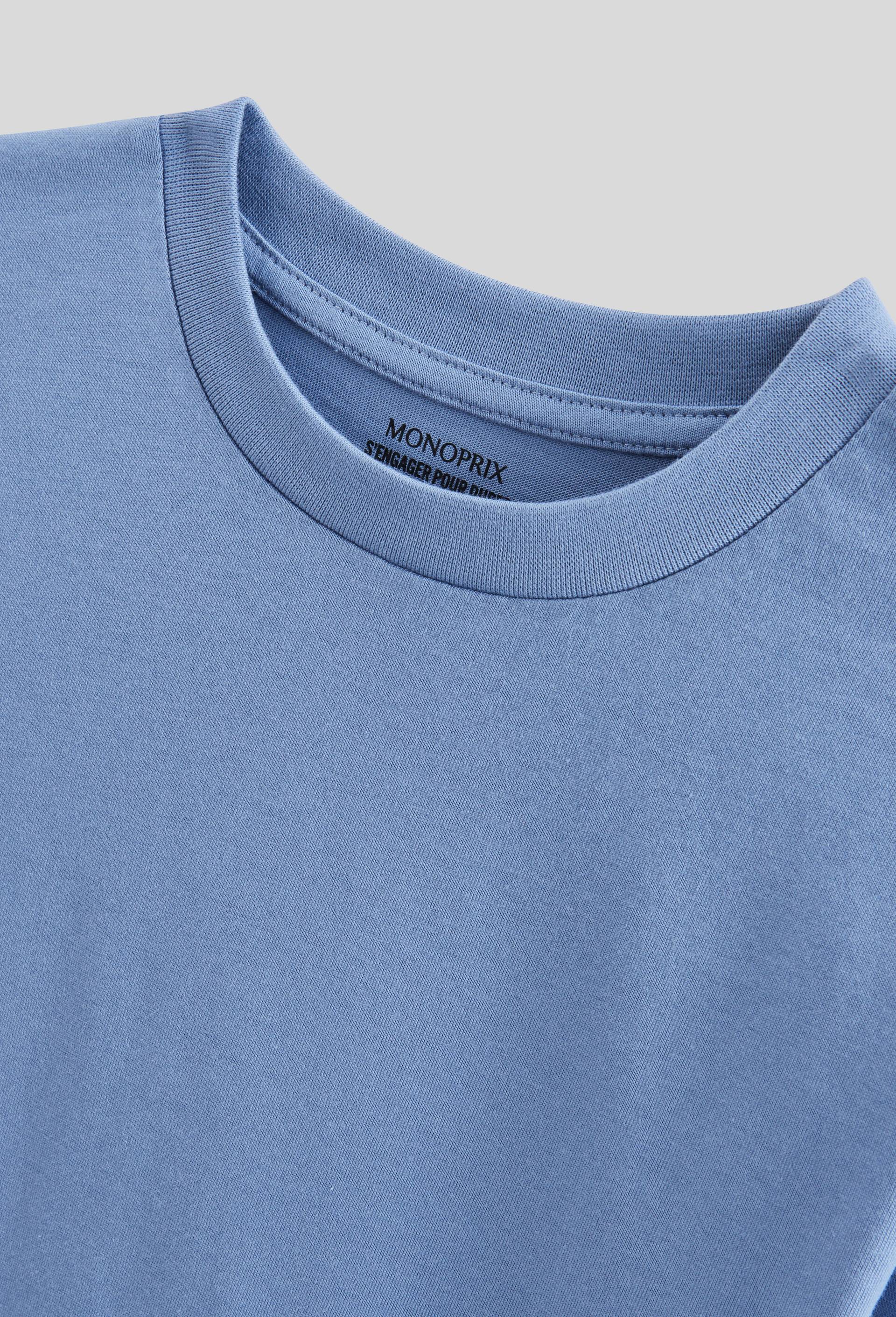 T-shirt manches courtes uni en coton BIO GOTS, Bleu, large image number 2