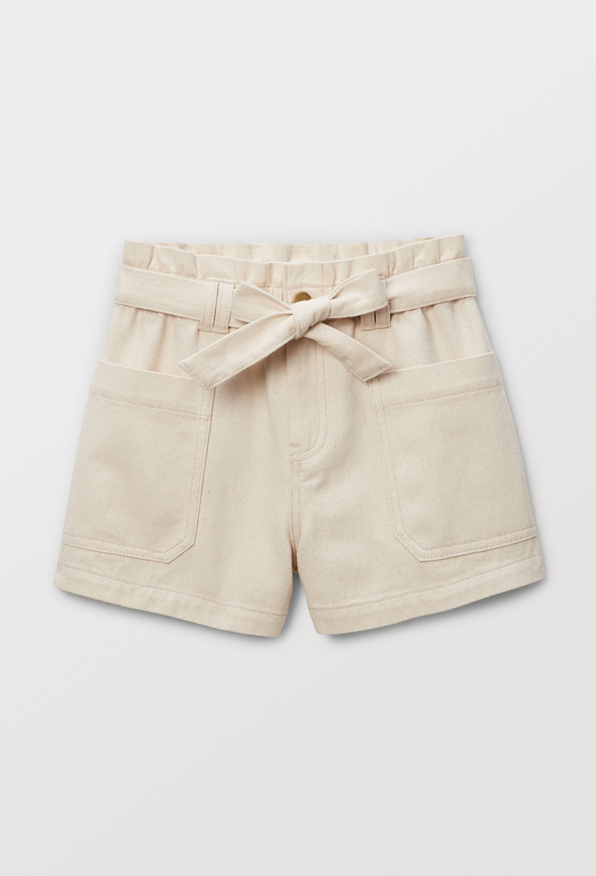 Short uni ceinturé en coton, Beige clair, swatch image