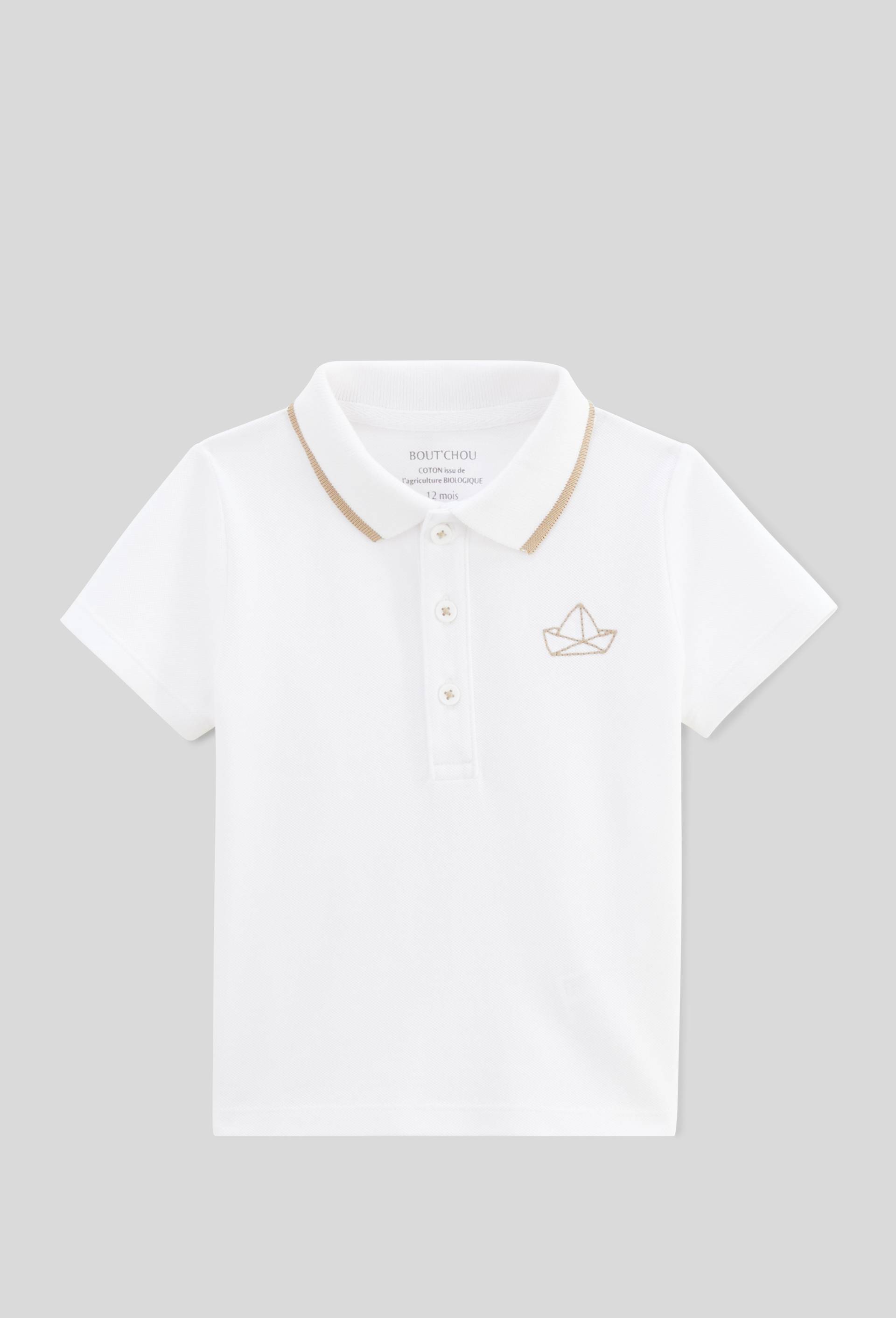 Polo manches courtes avec broderie en piqu&eacute; de coton BIO GOTS, Blanc, large image number 0