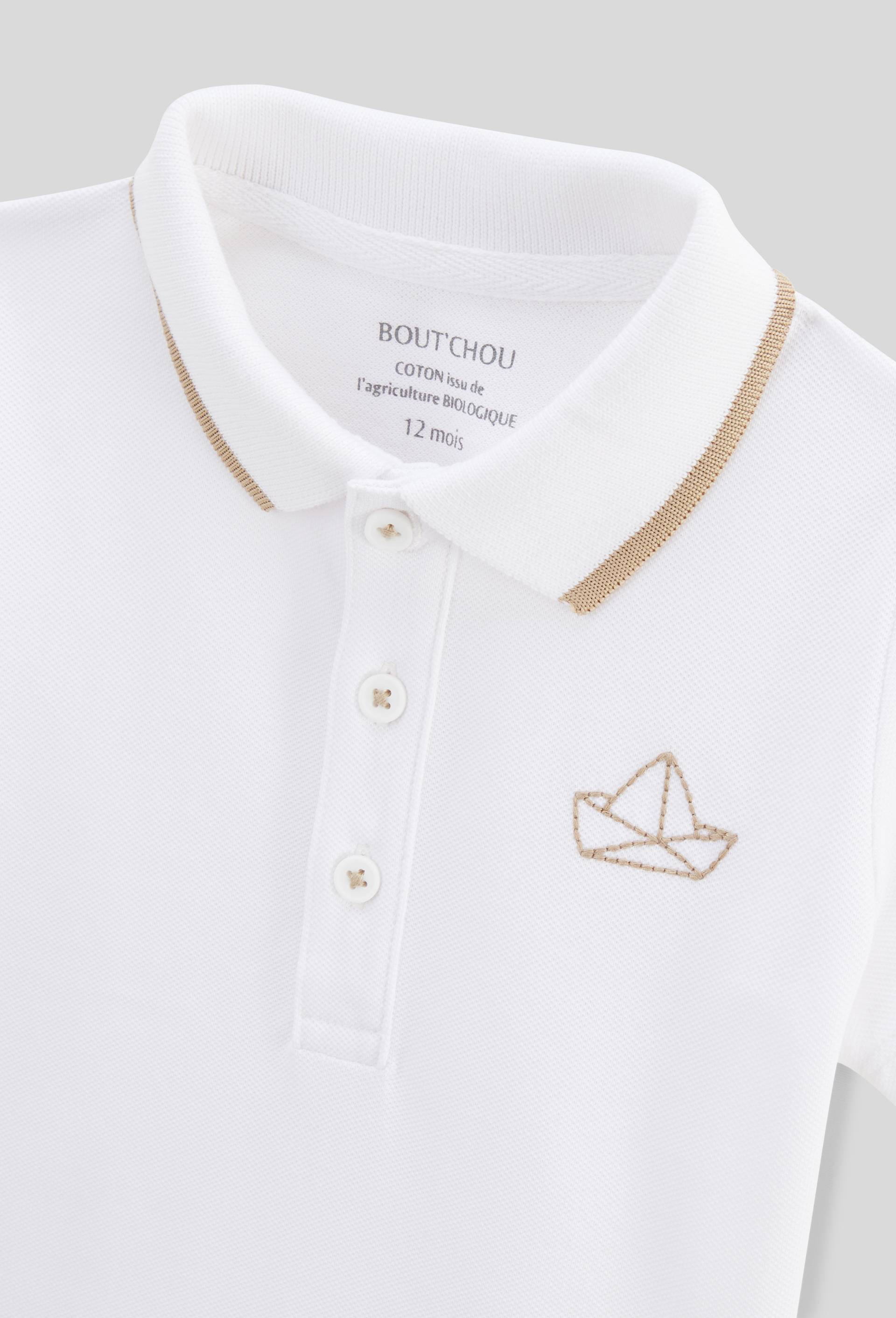 Polo manches courtes avec broderie en piqu&eacute; de coton BIO GOTS, Blanc, large image number 2
