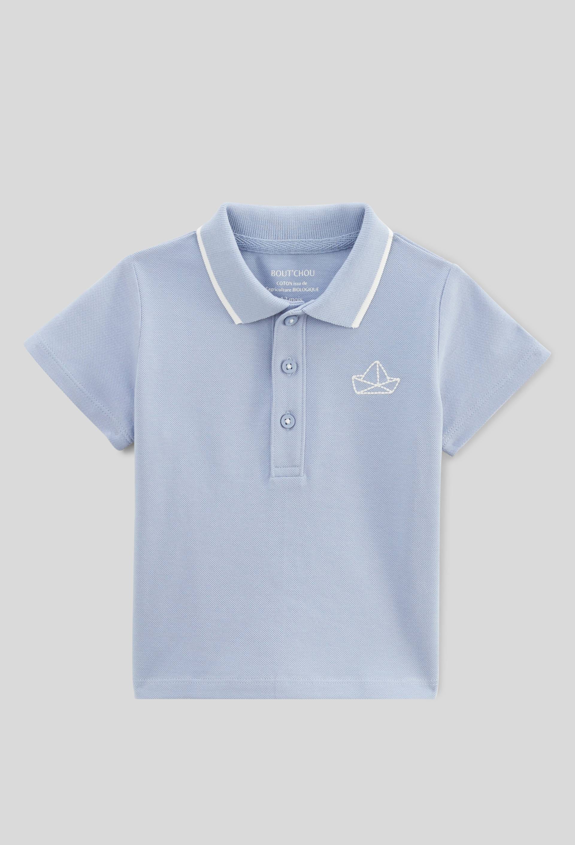 Polo manches courtes avec broderie en piqué de coton BIO GOTS, Bleu, large image number 0.0