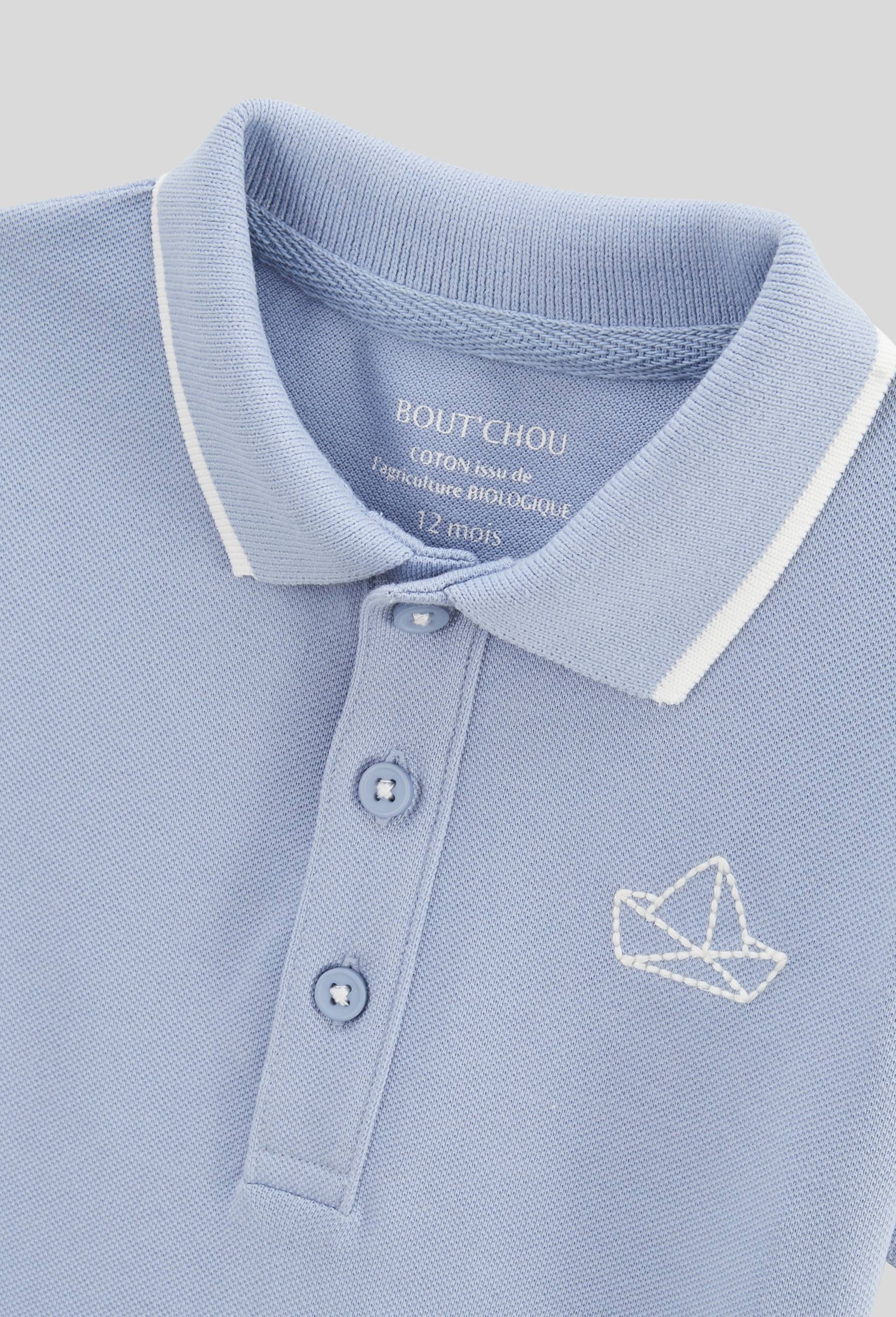 Polo manches courtes avec broderie en piqué de coton BIO GOTS, Bleu, large image number 2