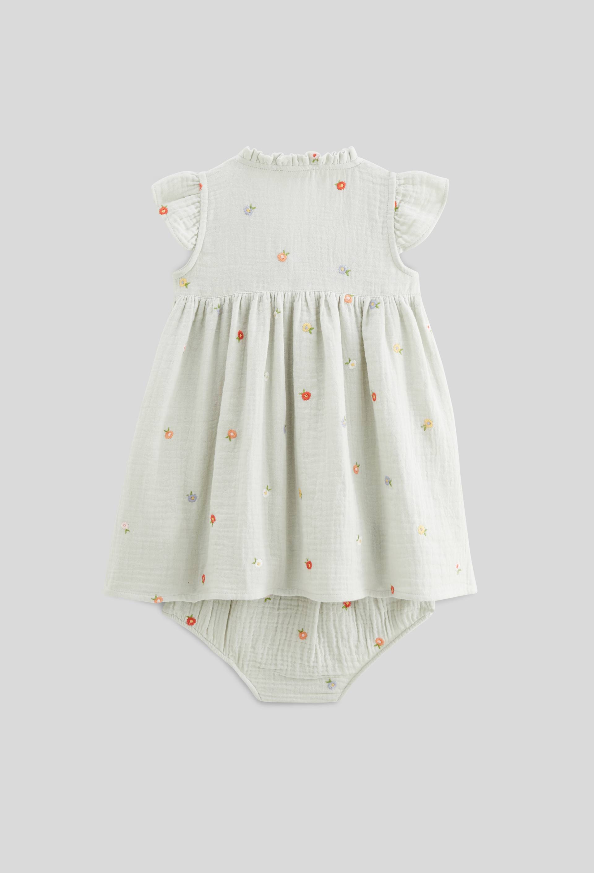 Robe portefeuille avec bloomer brodés en gaze de coton BIO GOTS, Vert clair, large image number 1