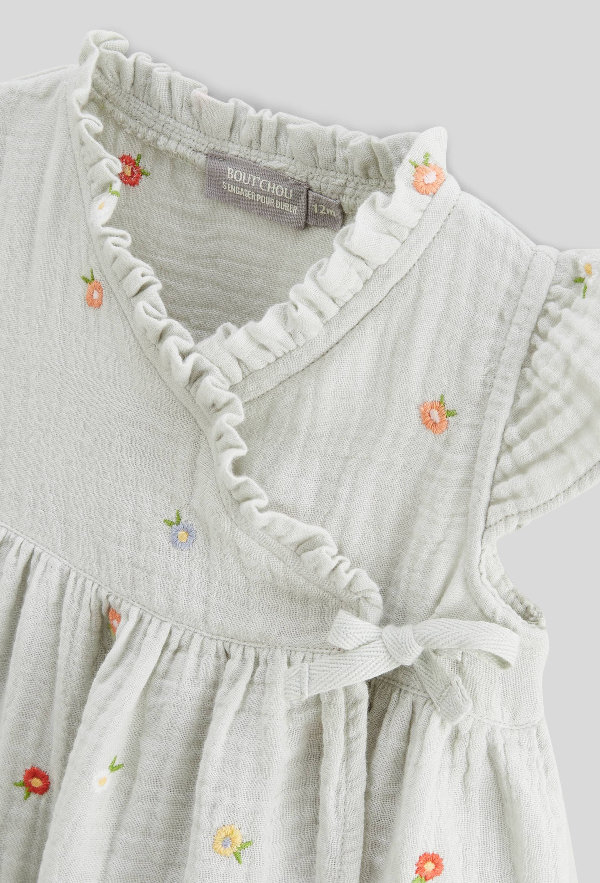 Robe portefeuille avec bloomer brodés en gaze de coton BIO GOTS, Vert clair, large image number 2