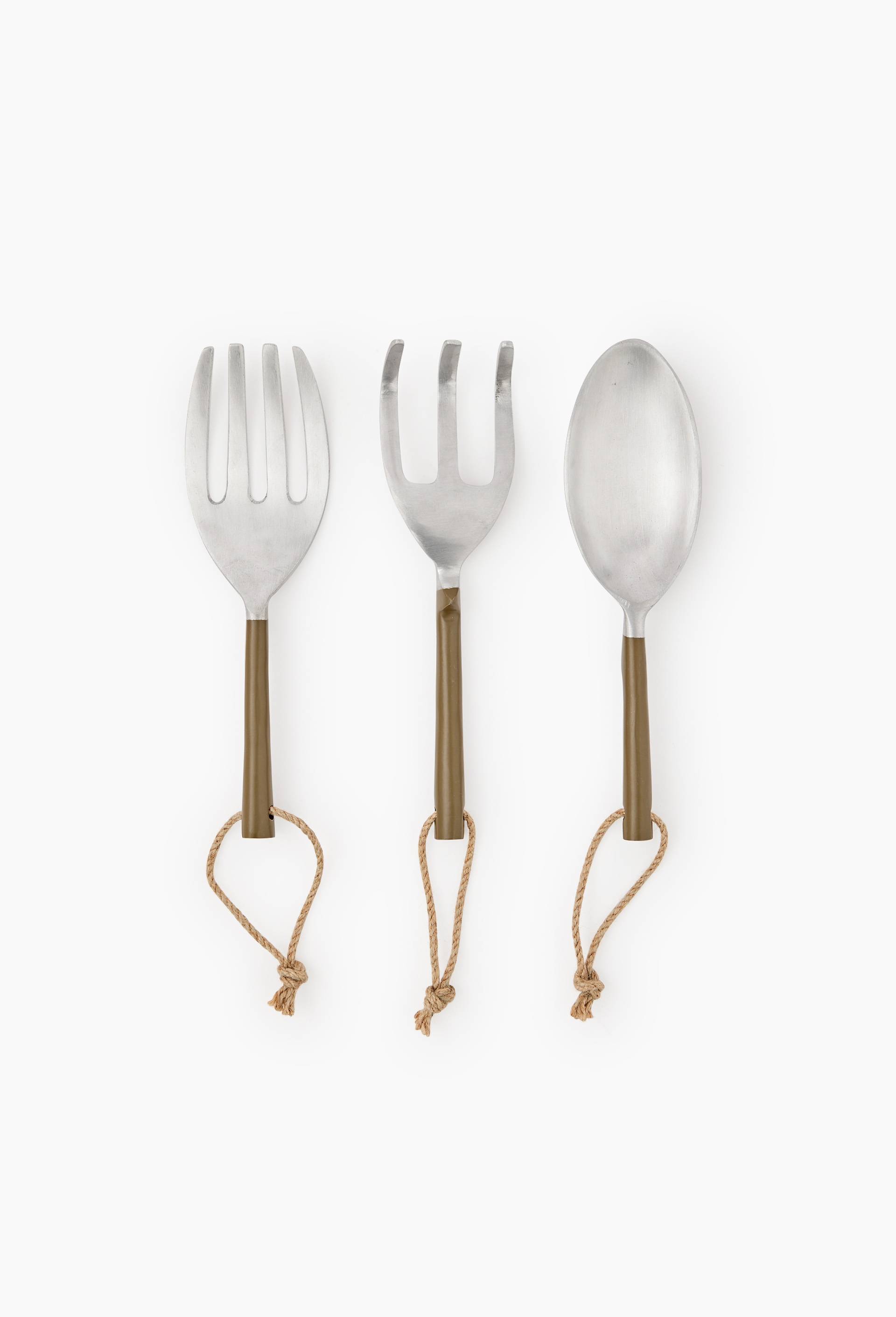 Set de 3 outils, 23cm, en aluminium et jute, Vert fonc&eacute;, large image number 0