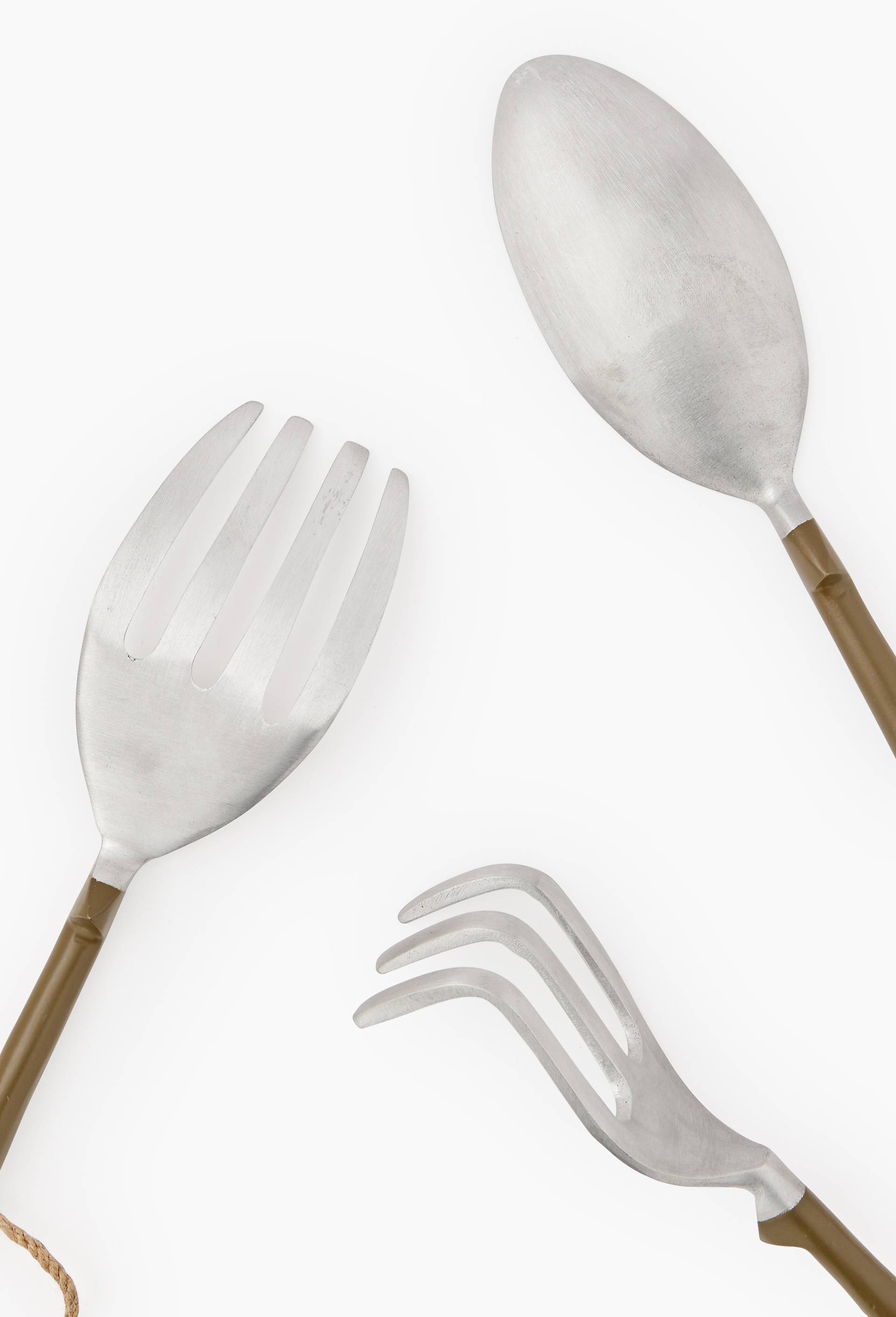 Set de 3 outils, 23cm, en aluminium et jute, Vert fonc&eacute;, large image number 1.0