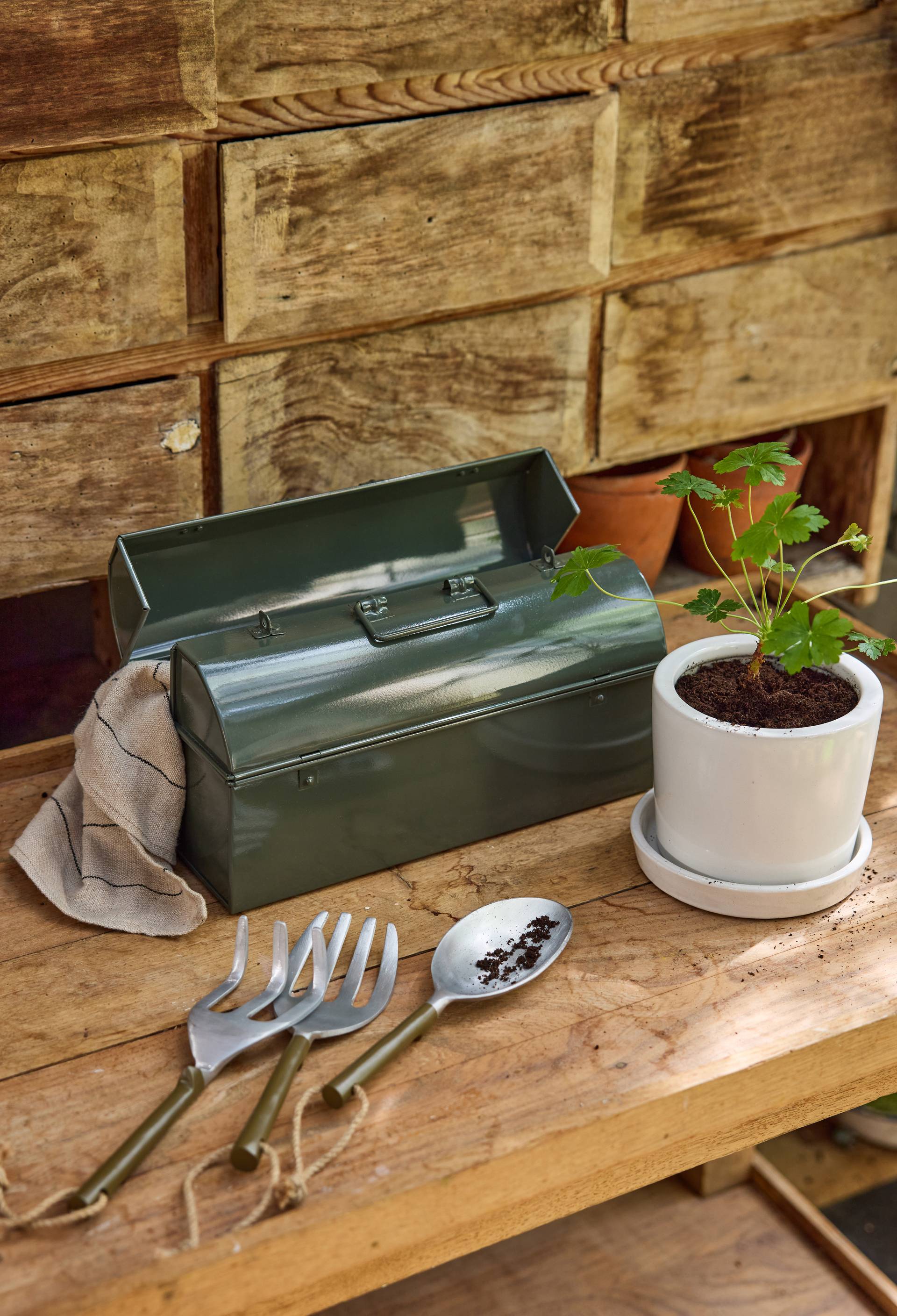 Set de 3 outils, 23cm, en aluminium et jute, Vert fonc&eacute;, large image number 2