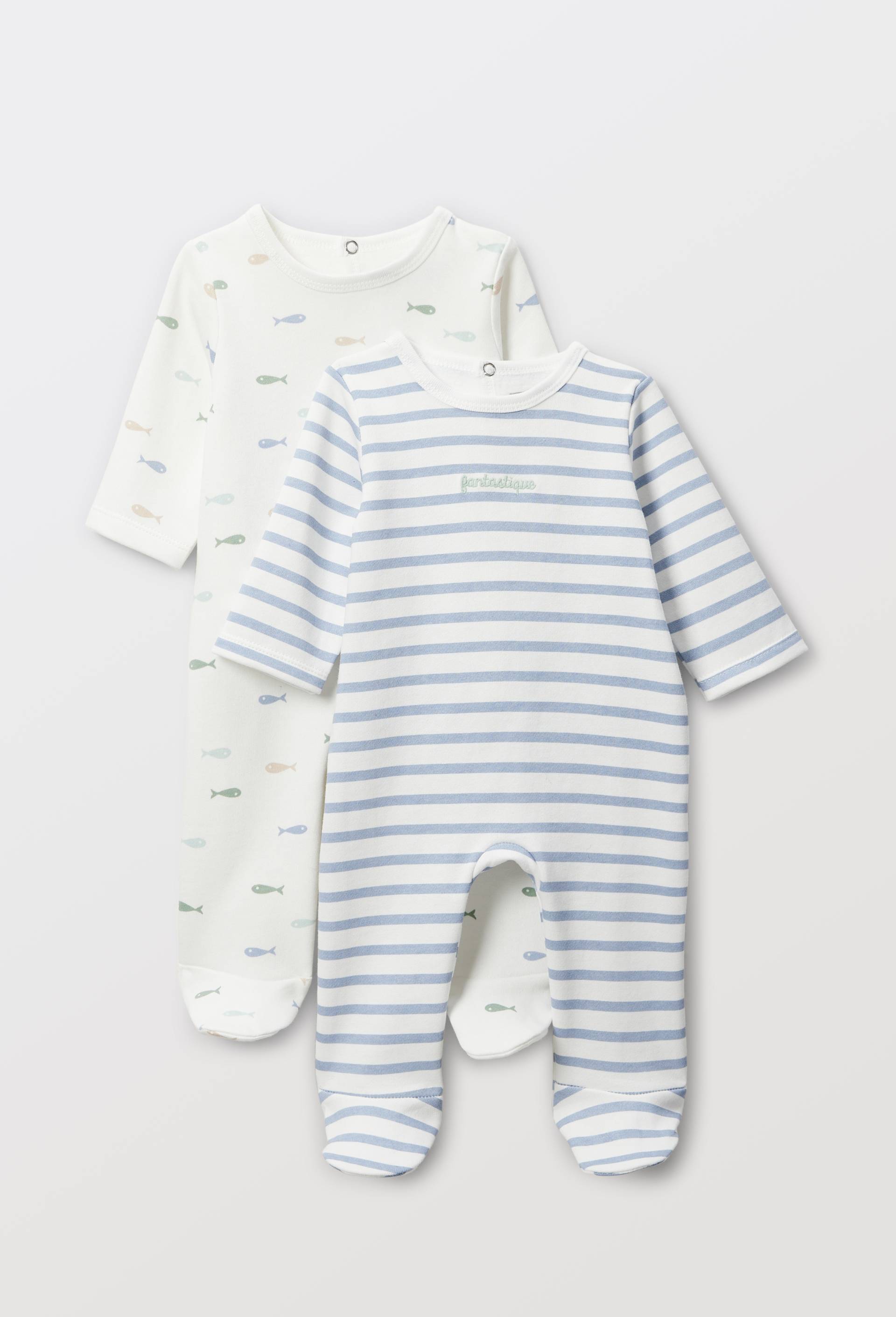 Lot de 2 dors-bien en molleton en coton BIO GOTS, Bleu, large image number 0