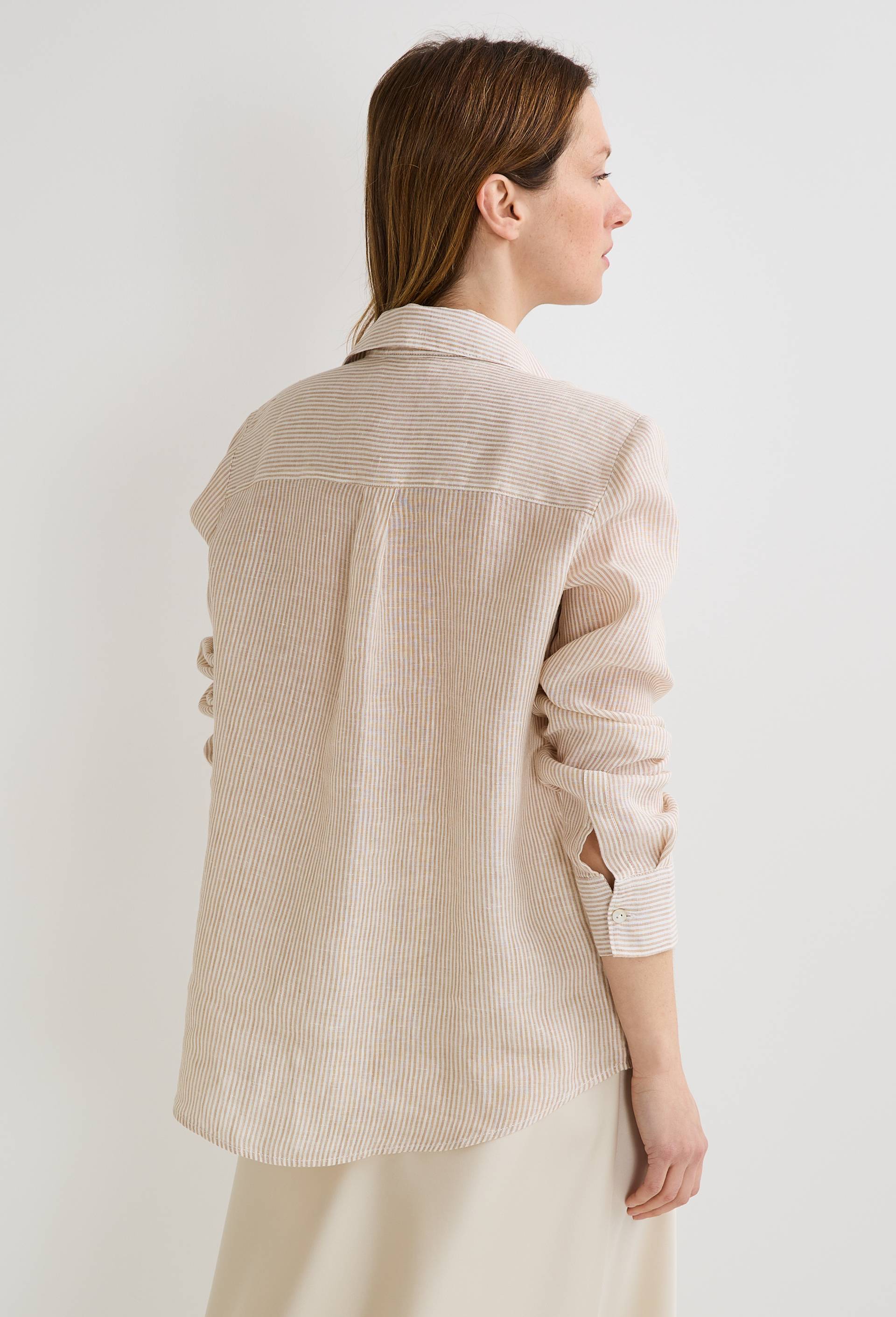 Chemise manches longues rayée en lin, Beige, large image number 1