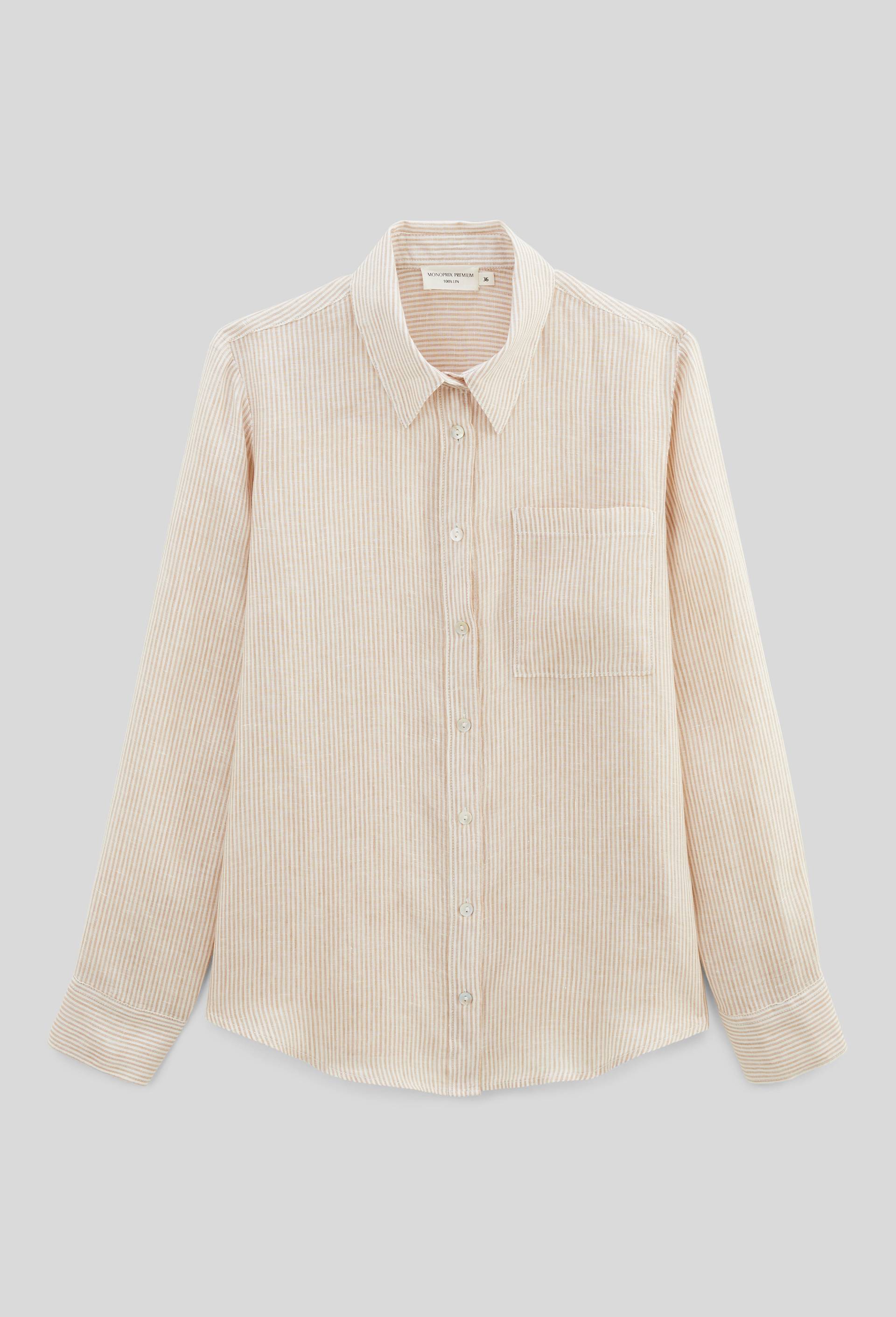 Chemise manches longues rayée en lin, Beige, large image number 2