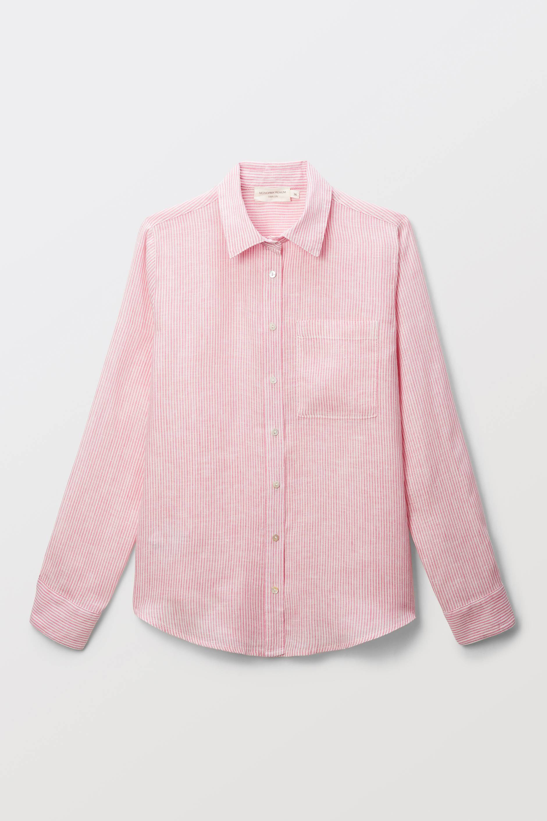 Chemise manches longues rayée en lin ROSE pour femme MONOPRIX PREMIUM